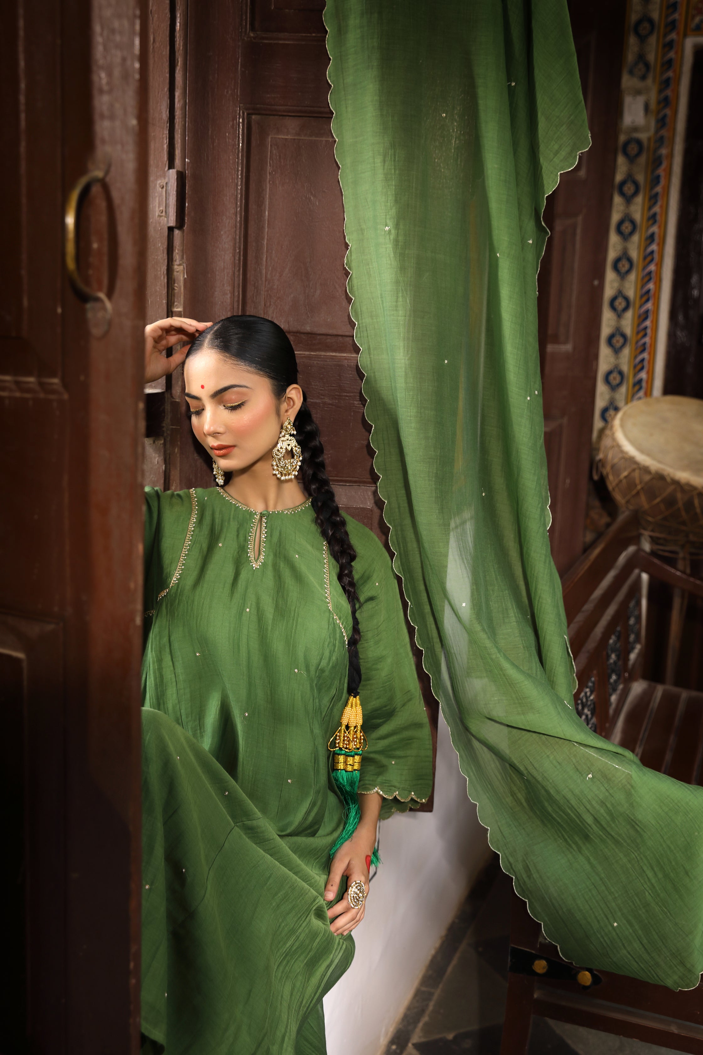 Green Rudra Suit Set with Aari and Sequin Embroidery