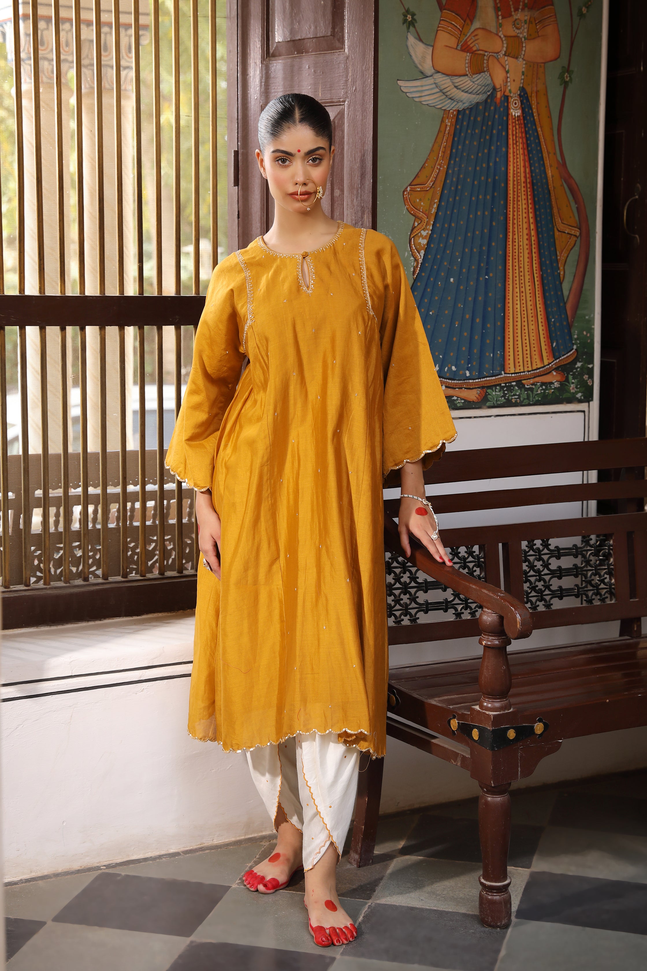 Mustard Rudra Suit Set with Aari and Sequin Embroidery