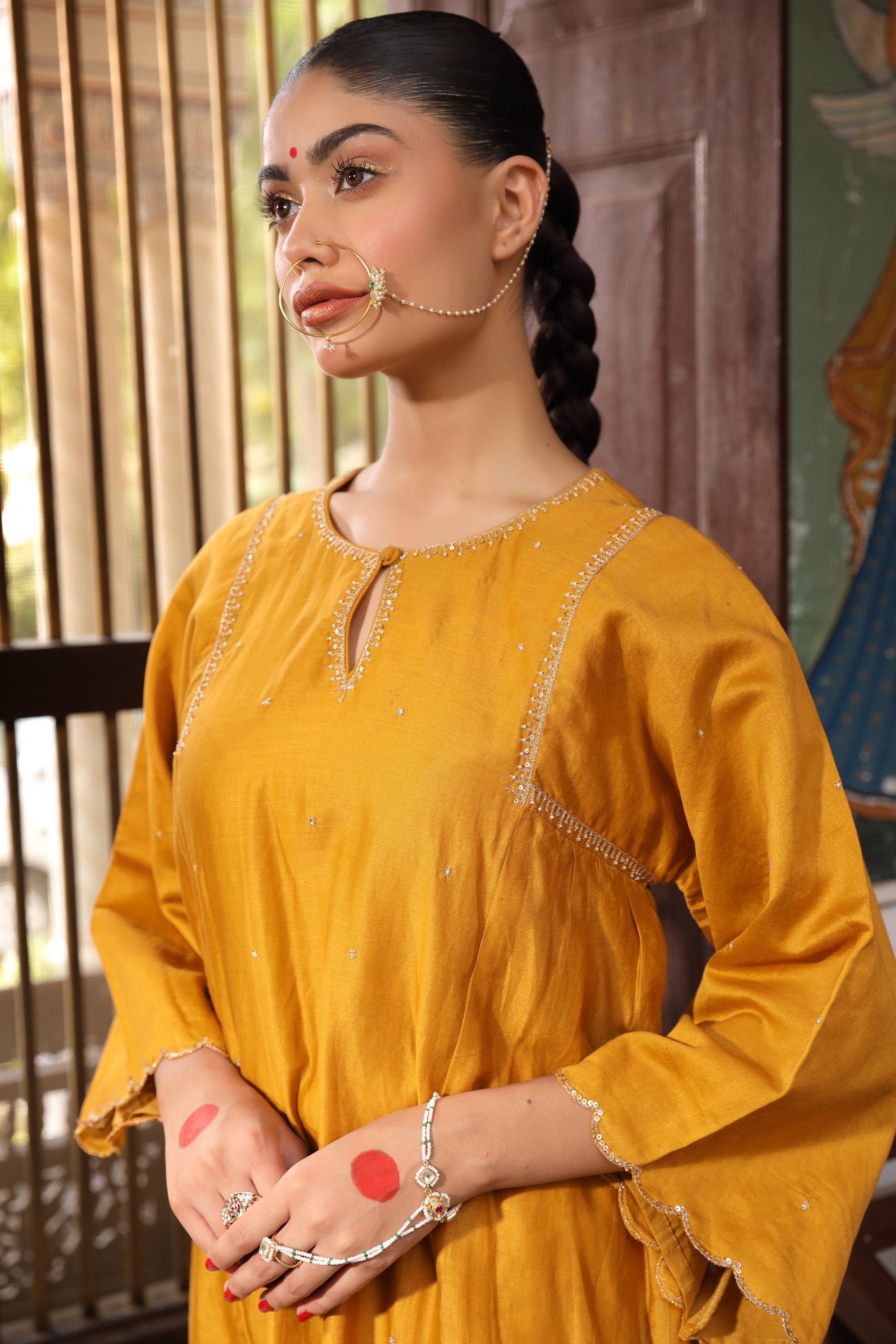 Mustard Rudra Suit Set with Aari and Sequin Embroidery