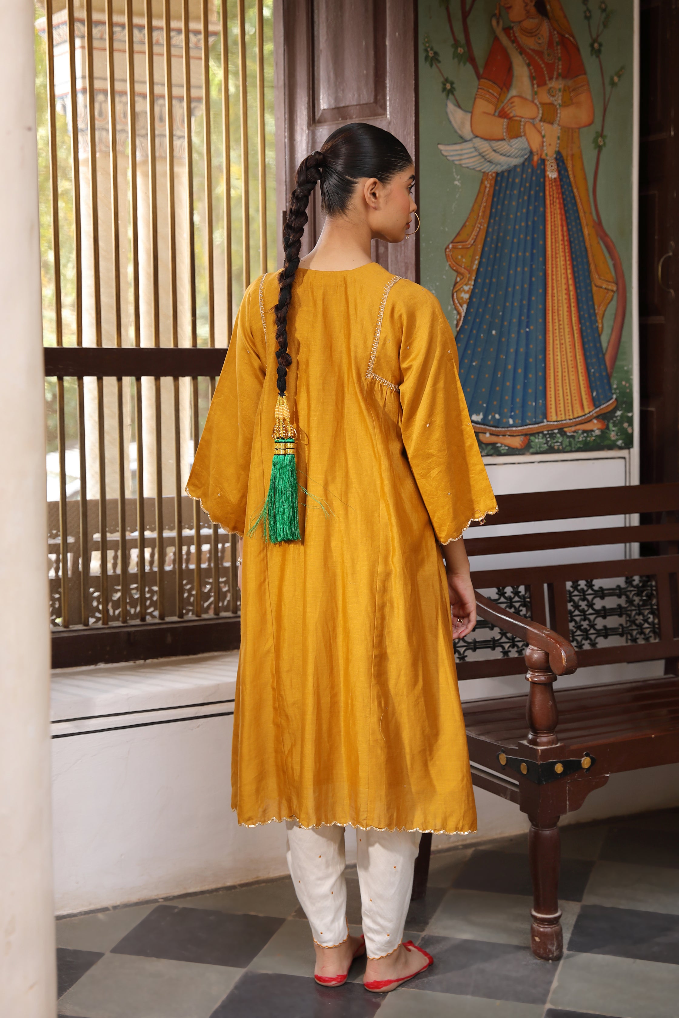 Mustard Rudra Suit Set with Aari and Sequin Embroidery