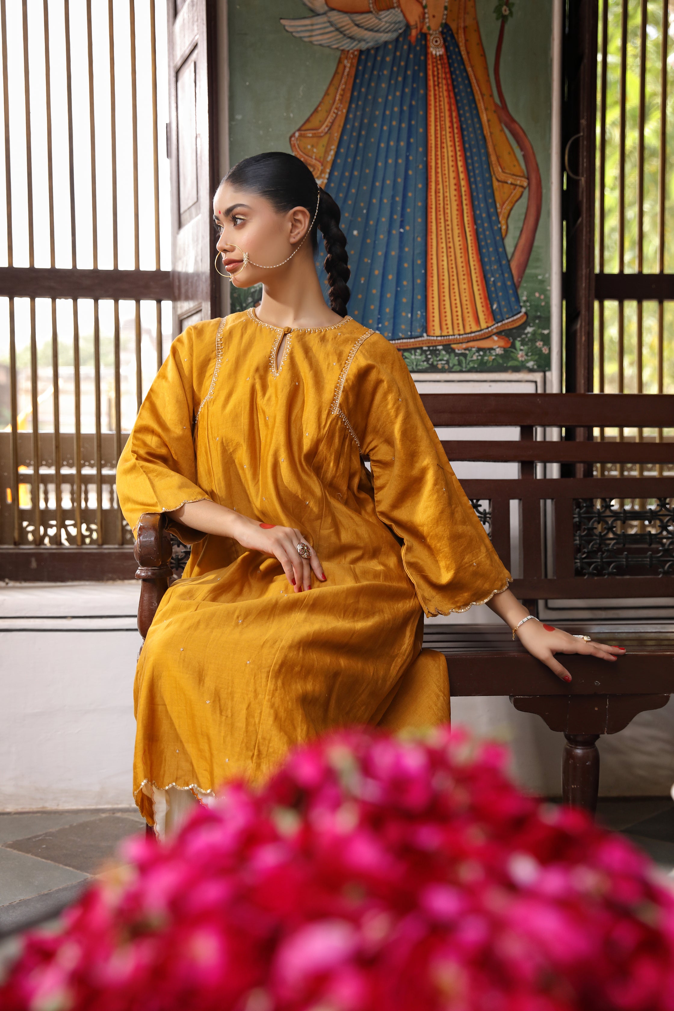 Mustard Rudra Suit Set with Aari and Sequin Embroidery