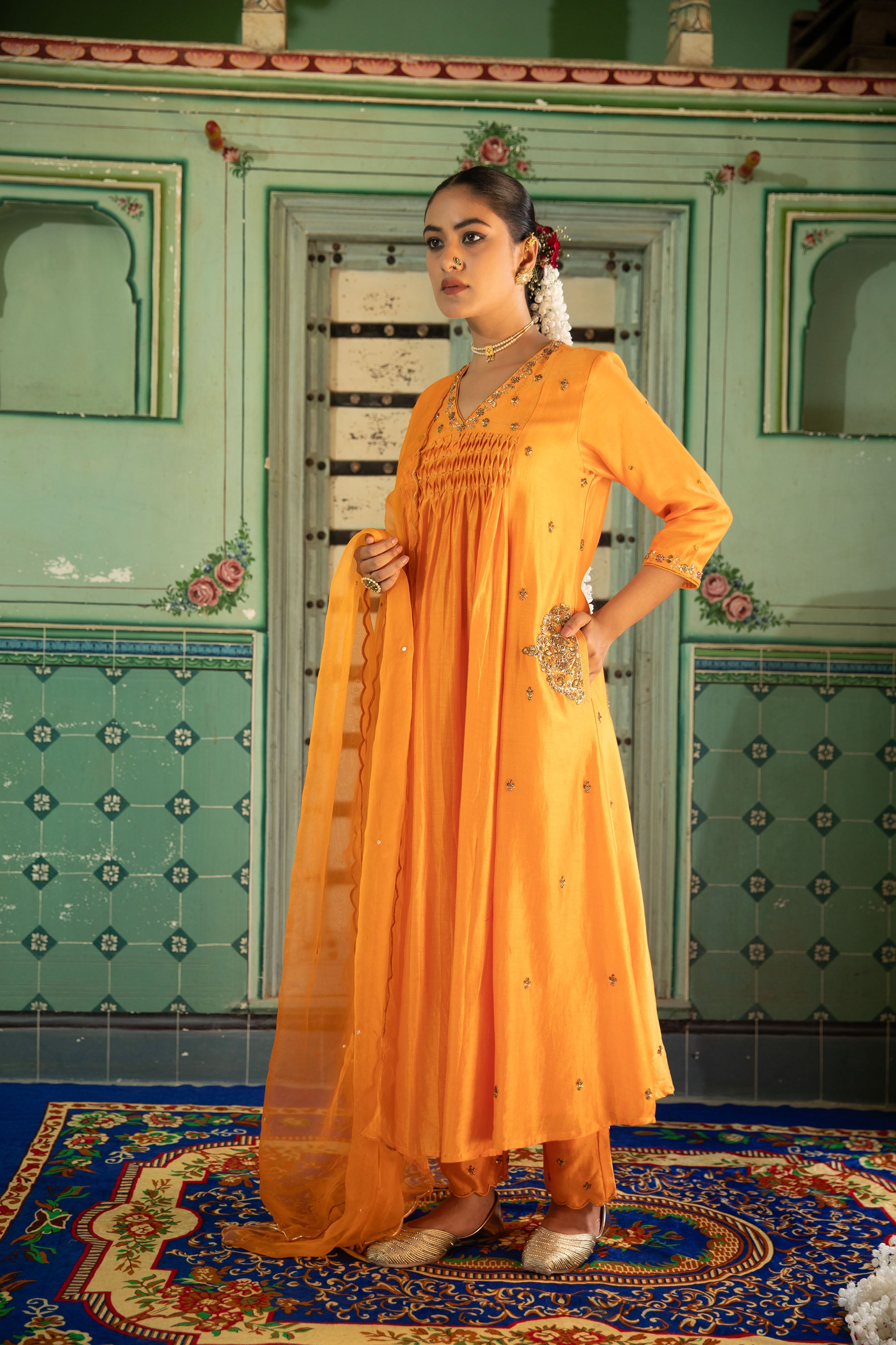 A-LINE CHANDERI SILK SUIT
