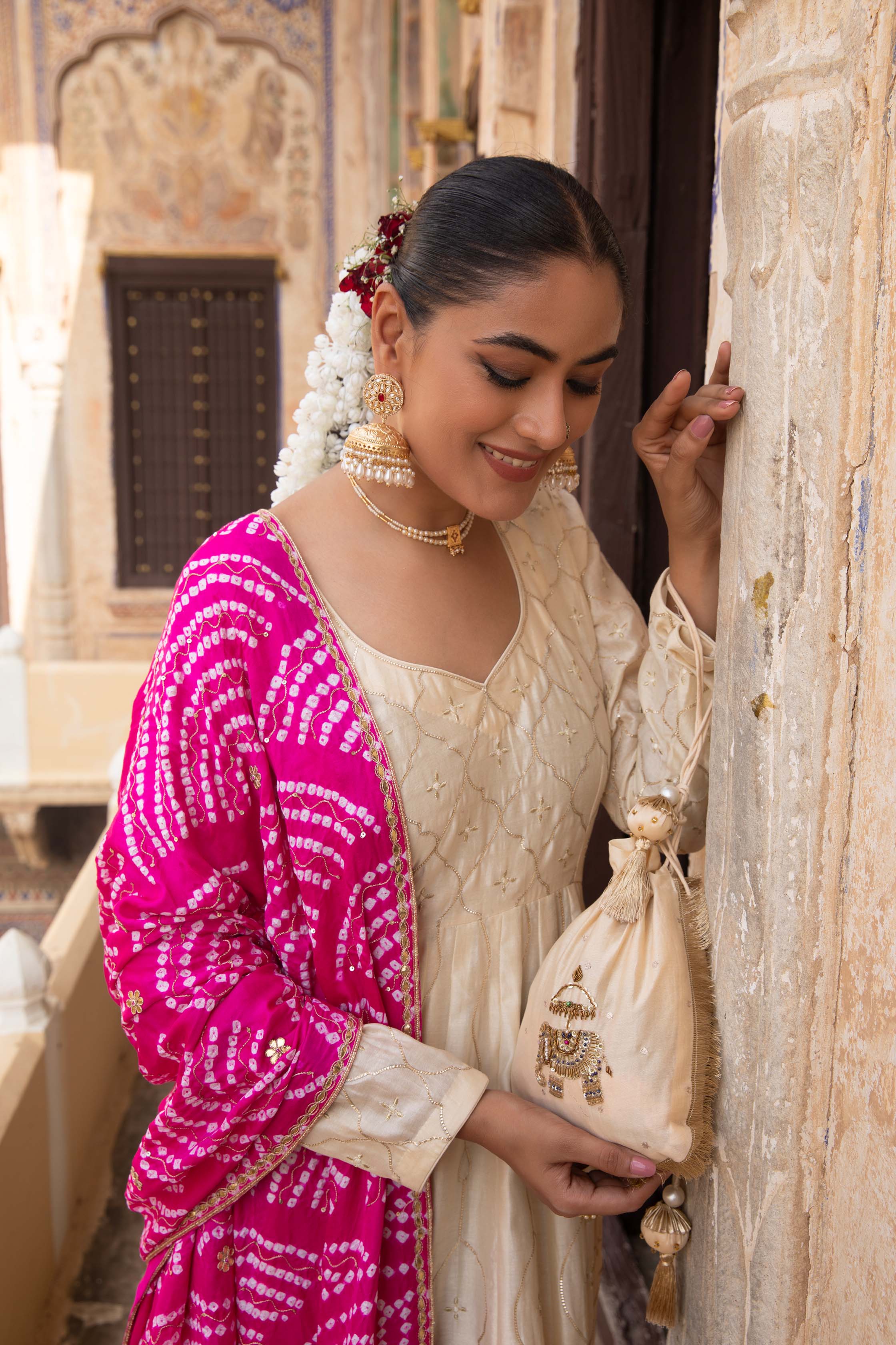CHANDERI ANARKALI WITH CONTRAST DUPPATA
