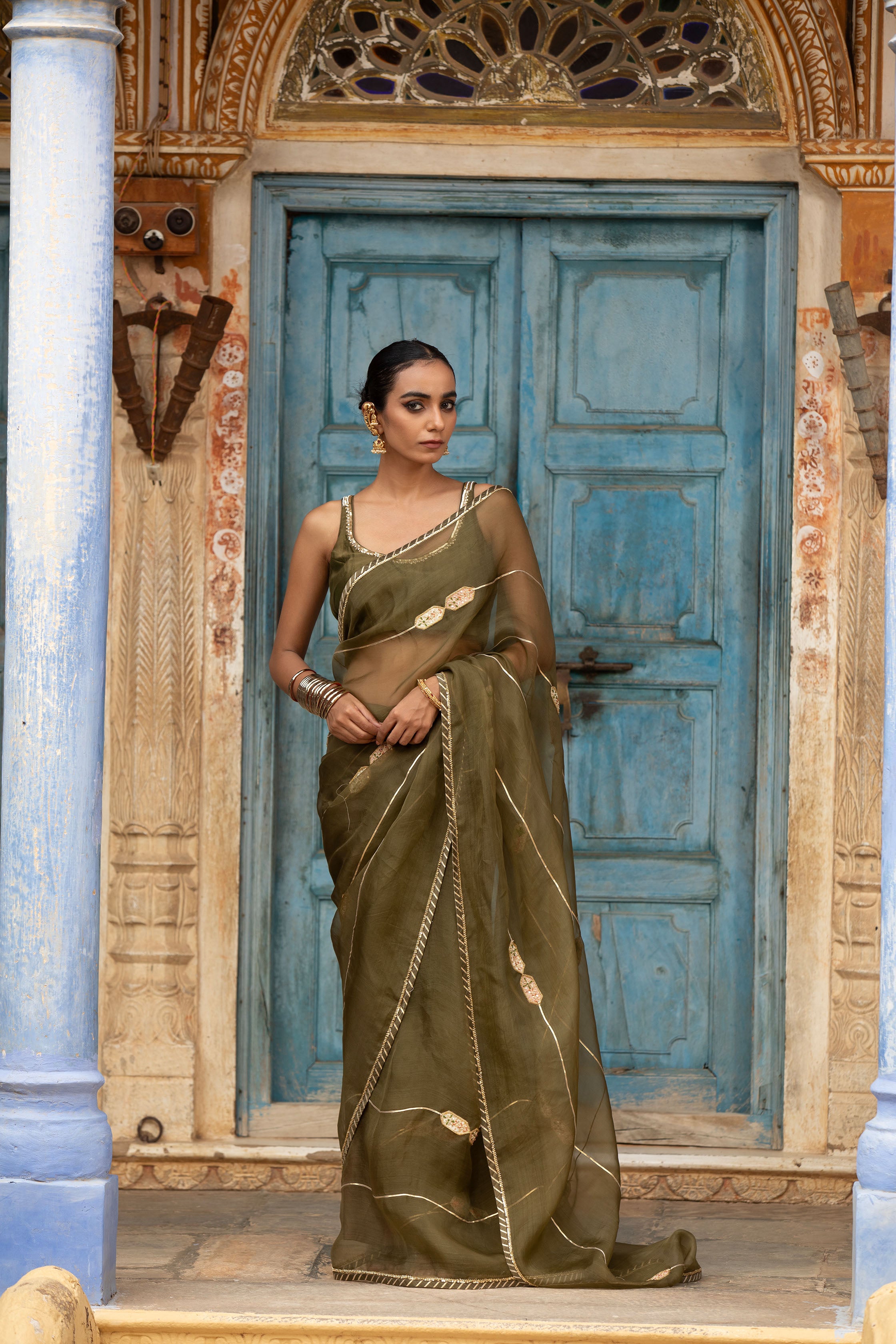 GREEN ORGANZA SAREE