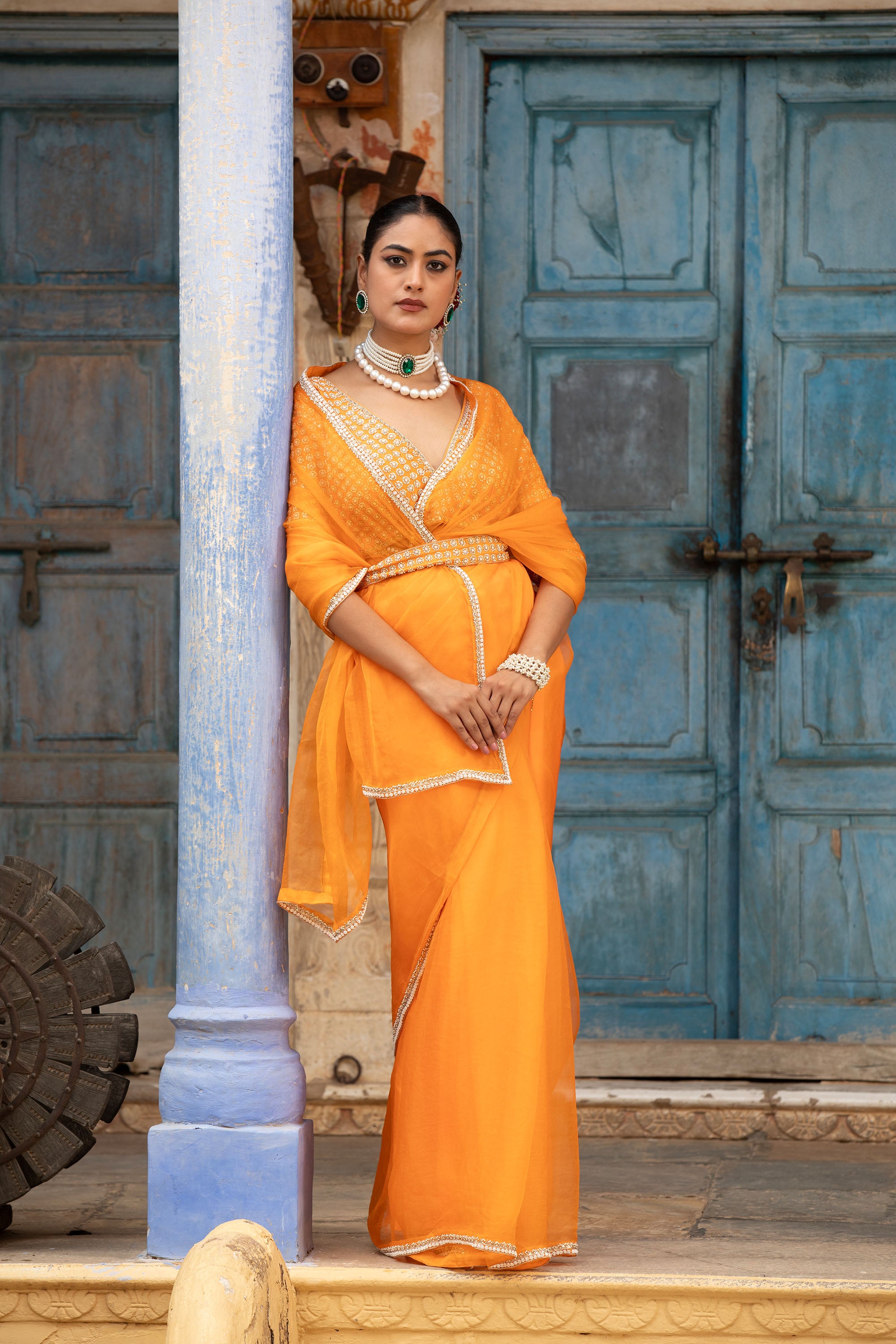 ORANGE ORGANZA SAREE