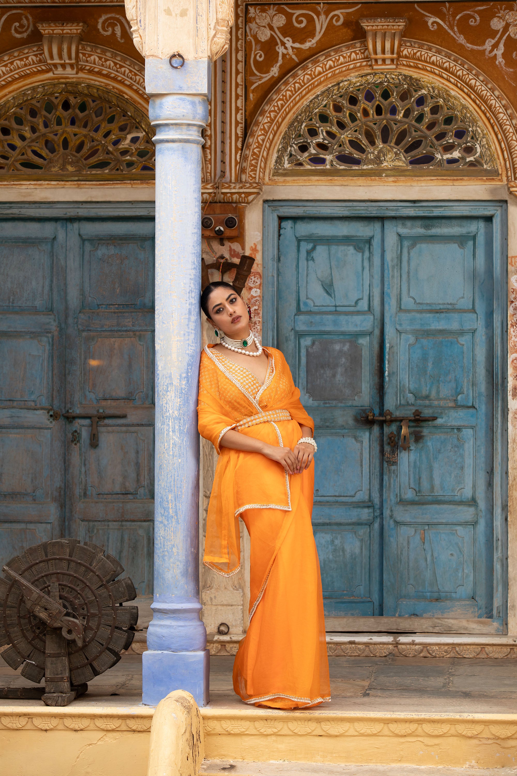 ORANGE ORGANZA SAREE