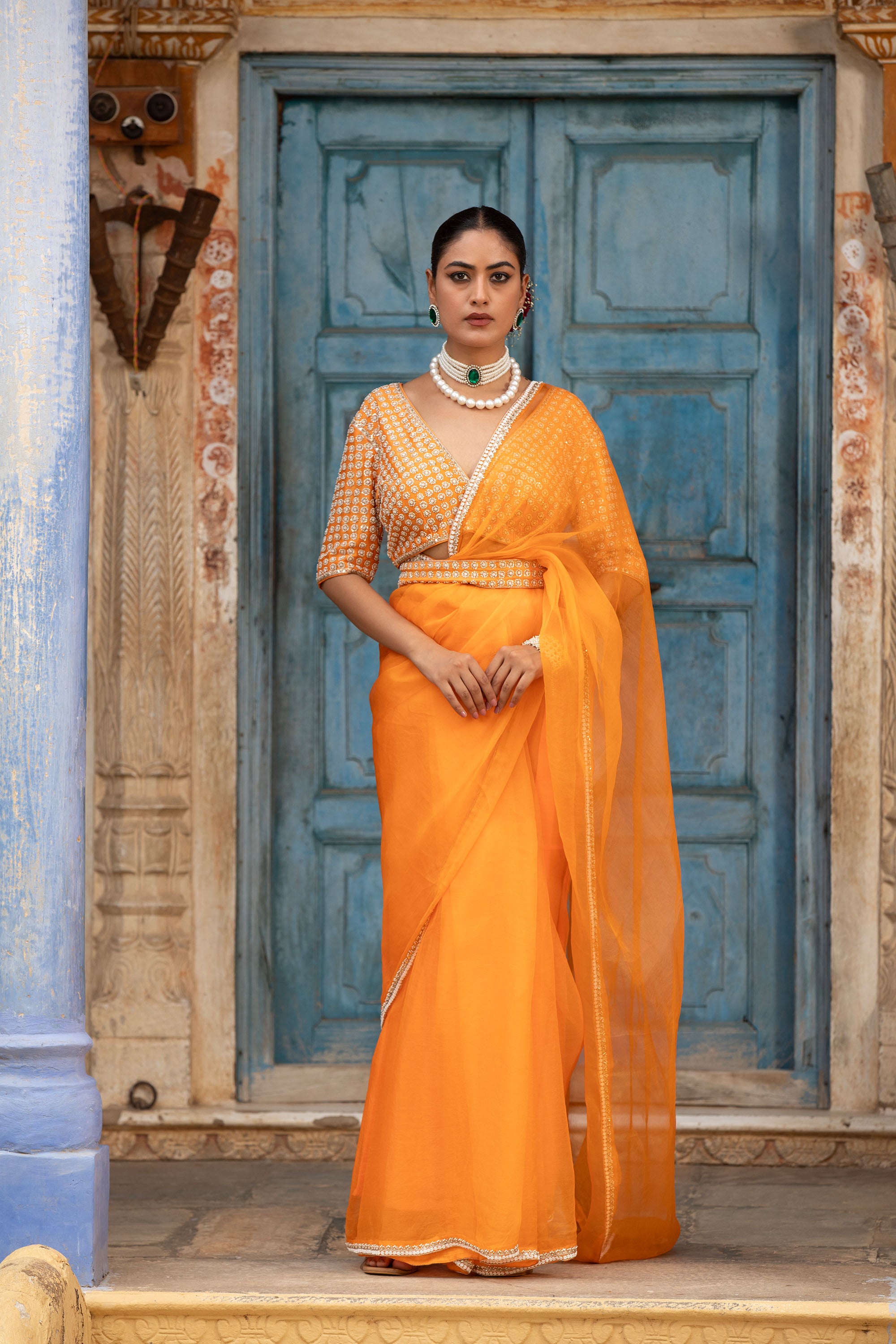 ORANGE ORGANZA SAREE