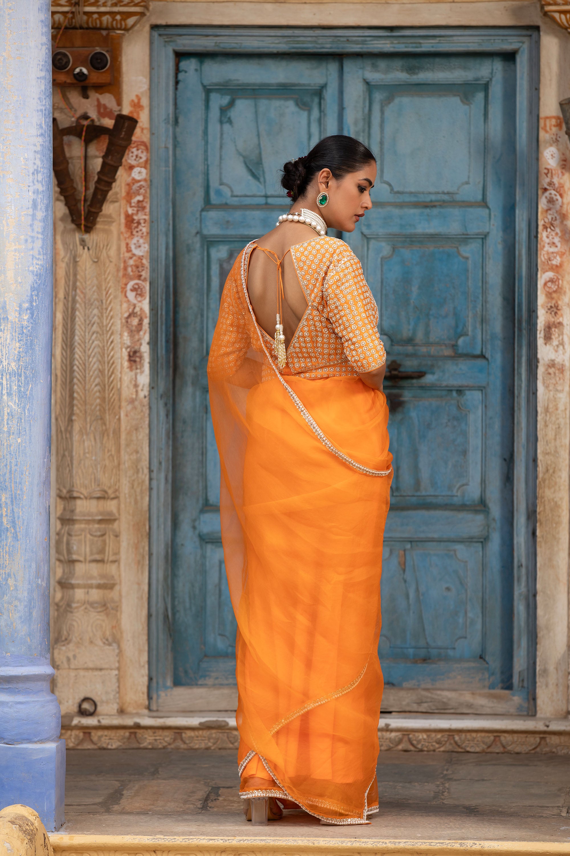 ORANGE ORGANZA SAREE