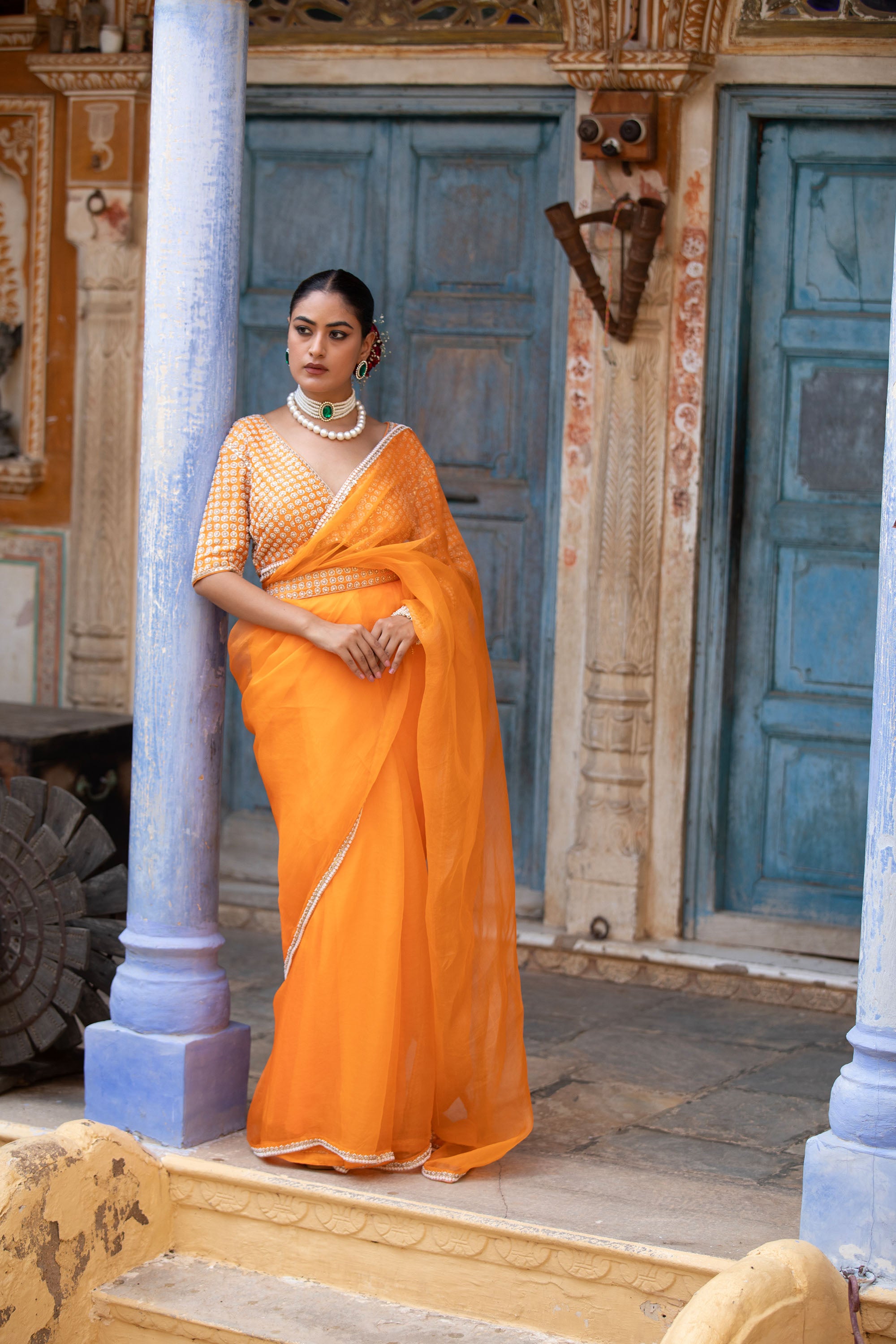ORANGE ORGANZA SAREE
