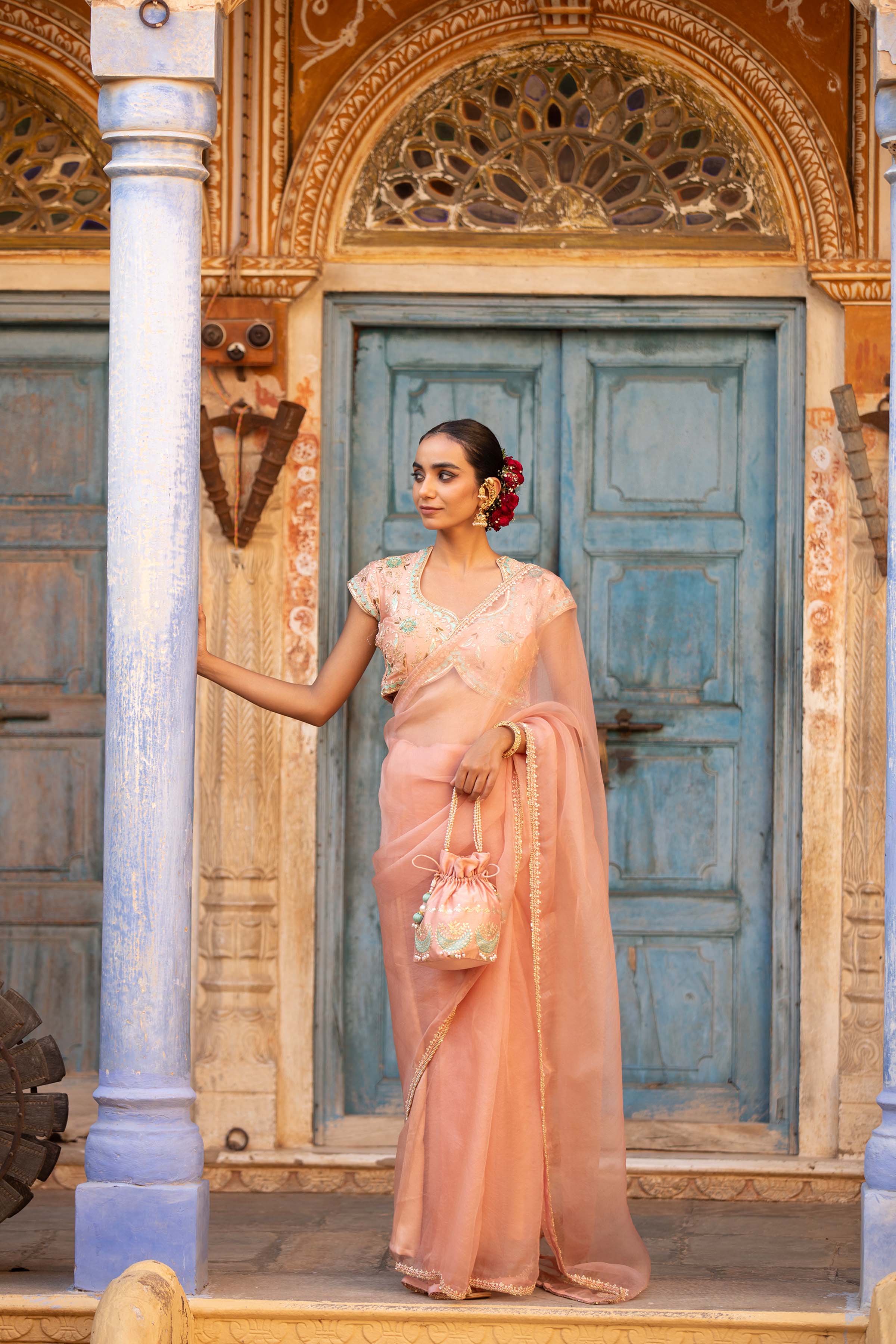 PEACH ORGANZA SAREE