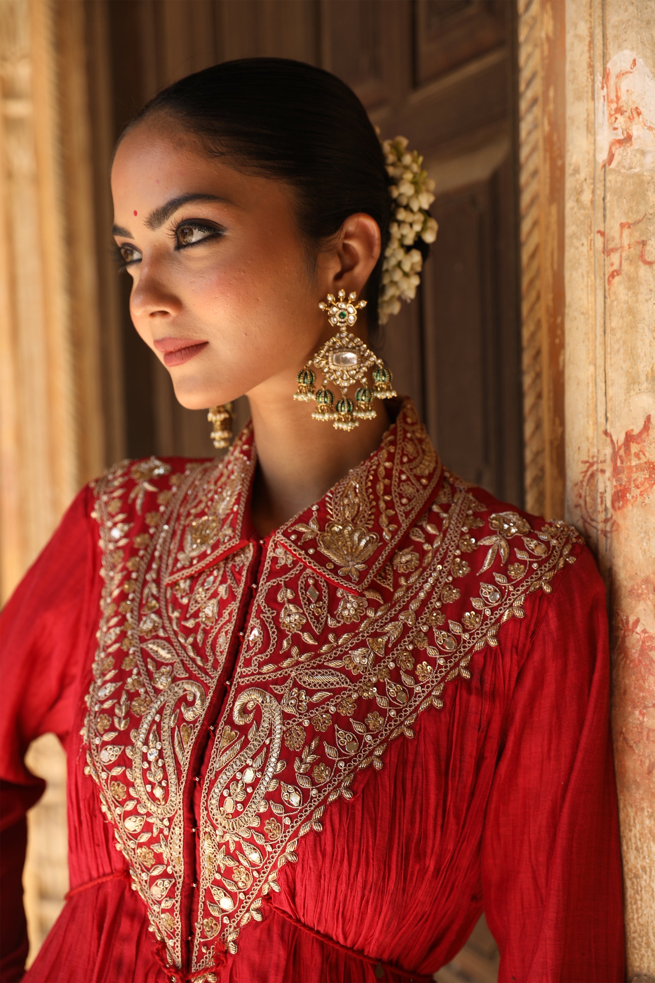 Ruhani Sharara Set in Red with Marodi Handwork