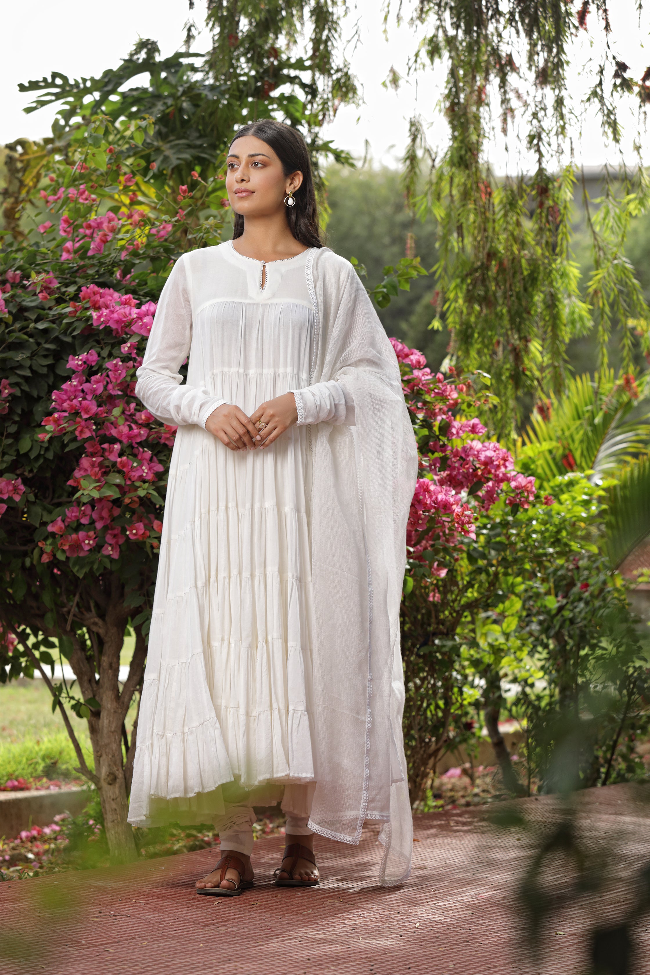 White Orchid Suit Set in Cotton Mul with Lace Detailing