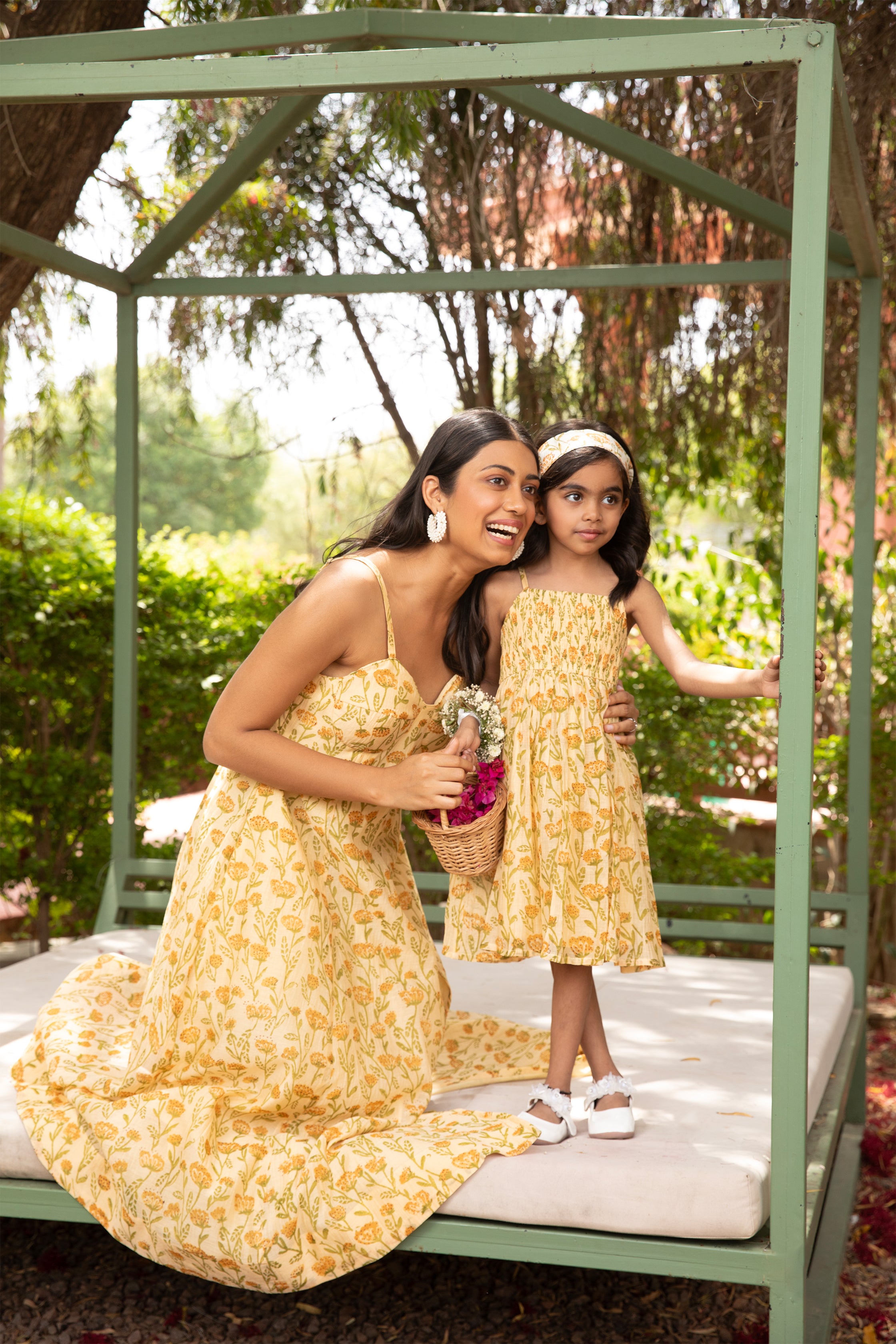 Yellow Corset Dress with Sweetheart Neck and Block Print Detailing