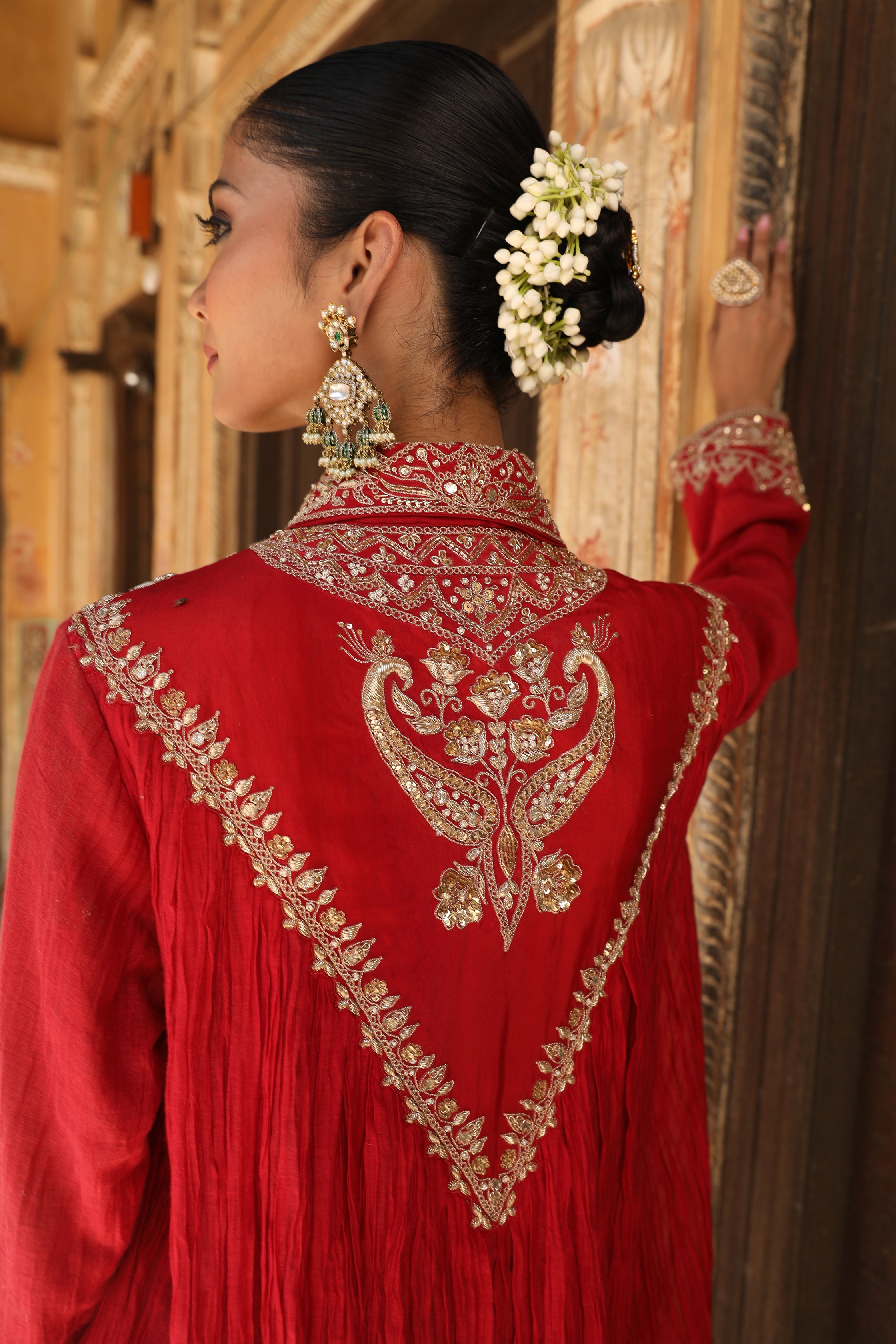 Ruhani Sharara Set in Red with Marodi Handwork