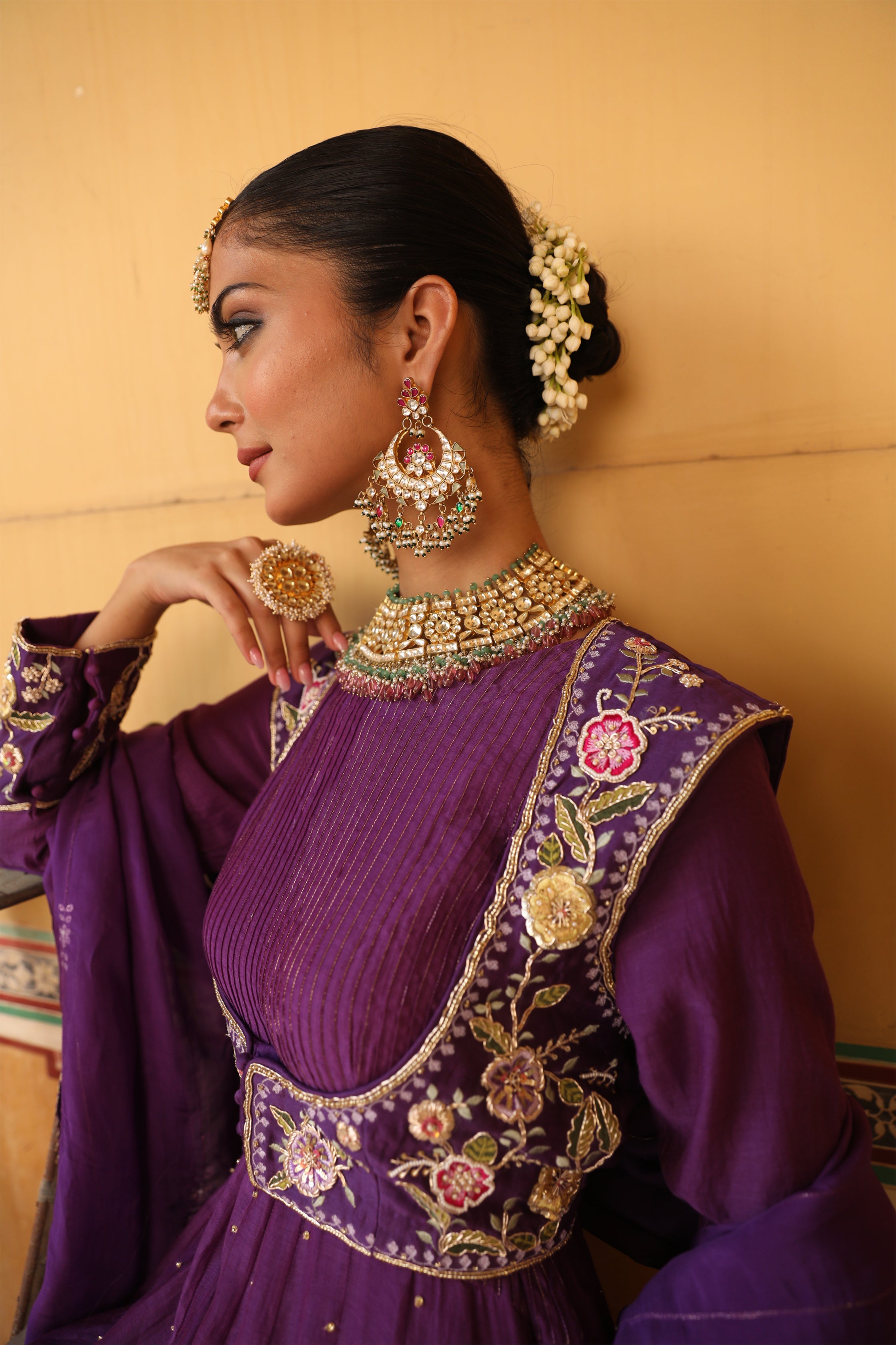 Kashni Anarkali Set in Purple with Thread Aari and Zardosi Handwork