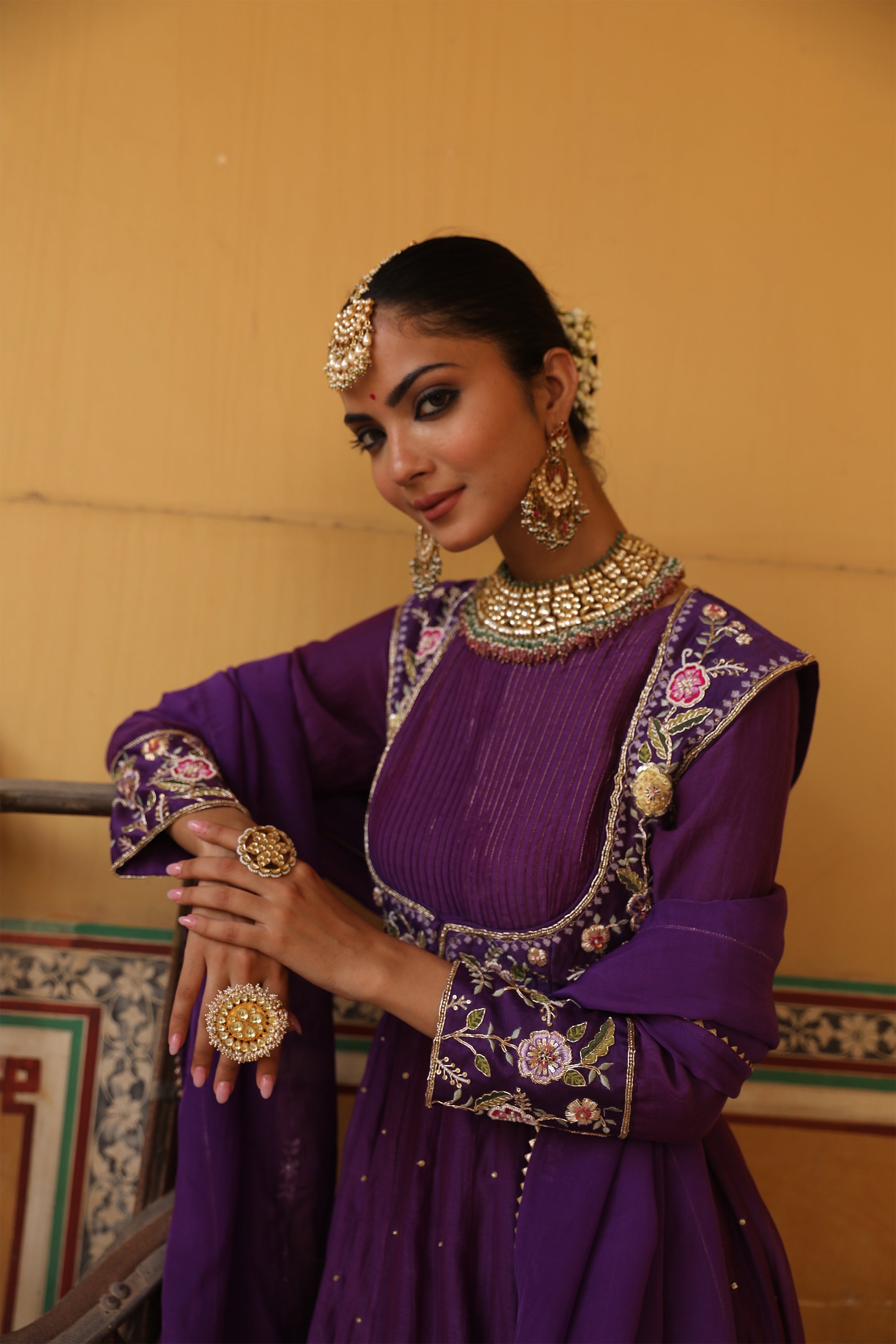 Kashni Anarkali Set in Purple with Thread Aari and Zardosi Handwork