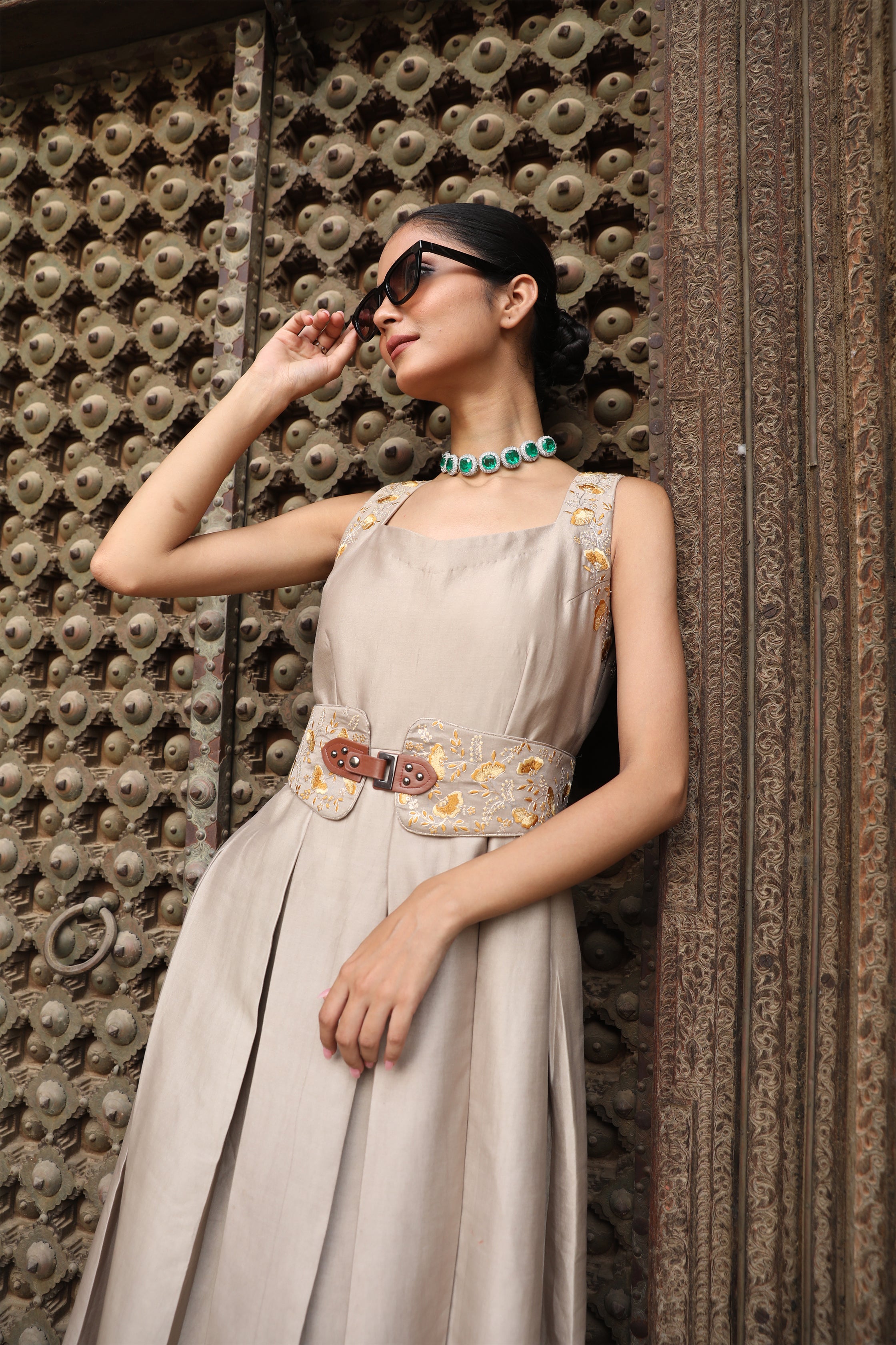 AD Dress in Ash Color with Hand Pitta Work & Belt