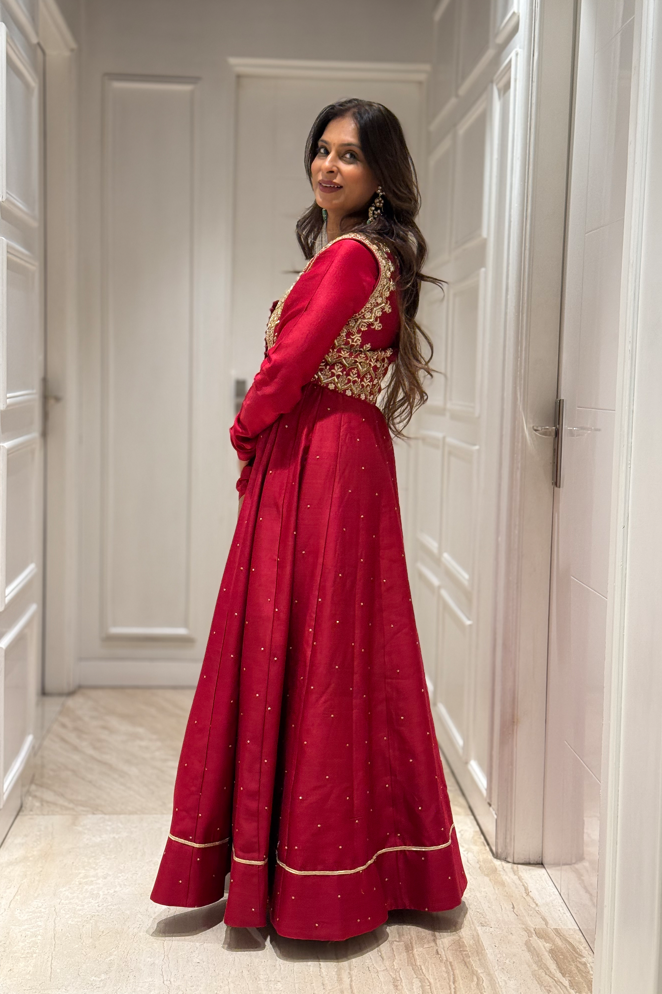 ANARKALI WITH EMBROIBERY JACKET - RED