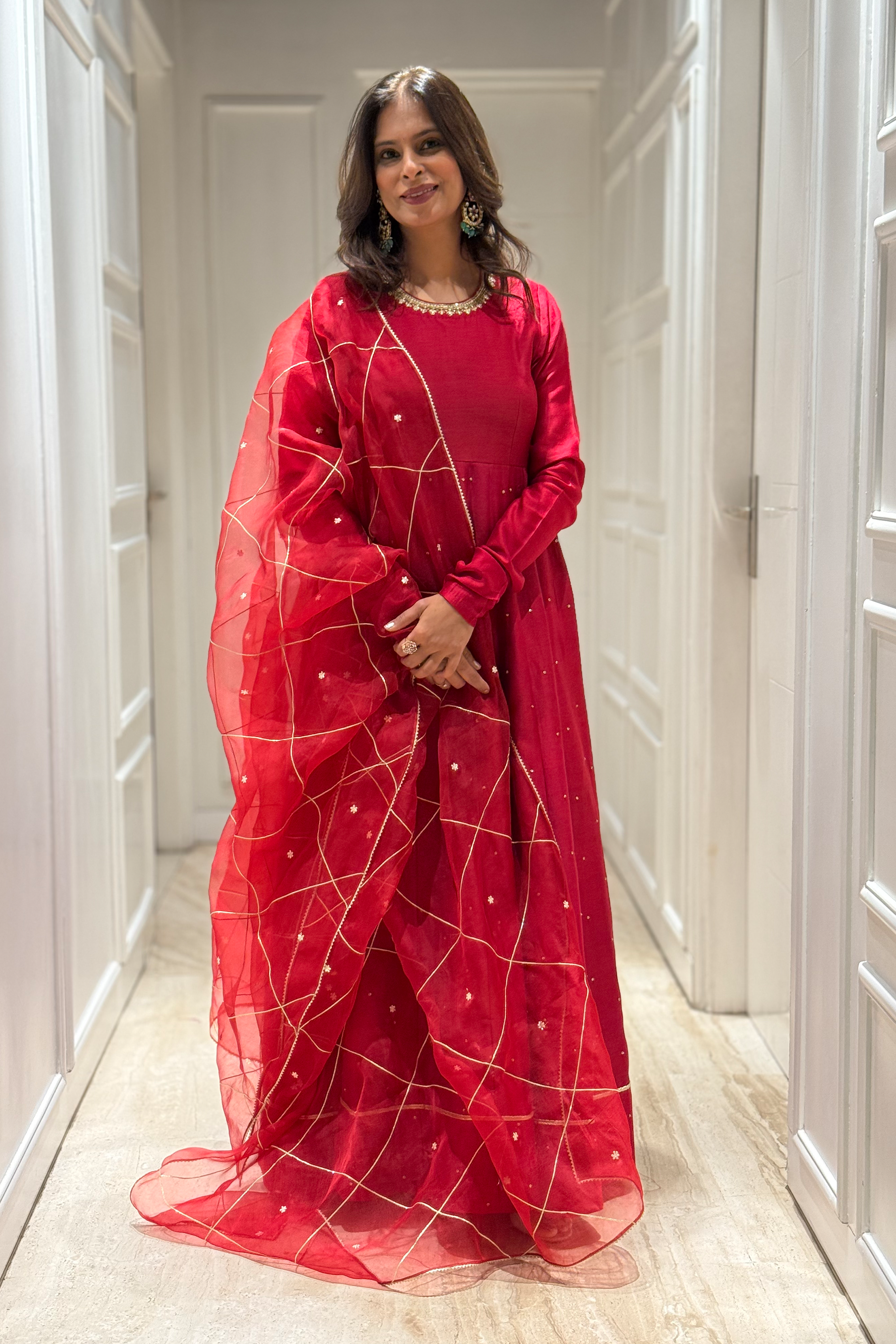 ANARKALI WITH EMBROIBERY JACKET - RED