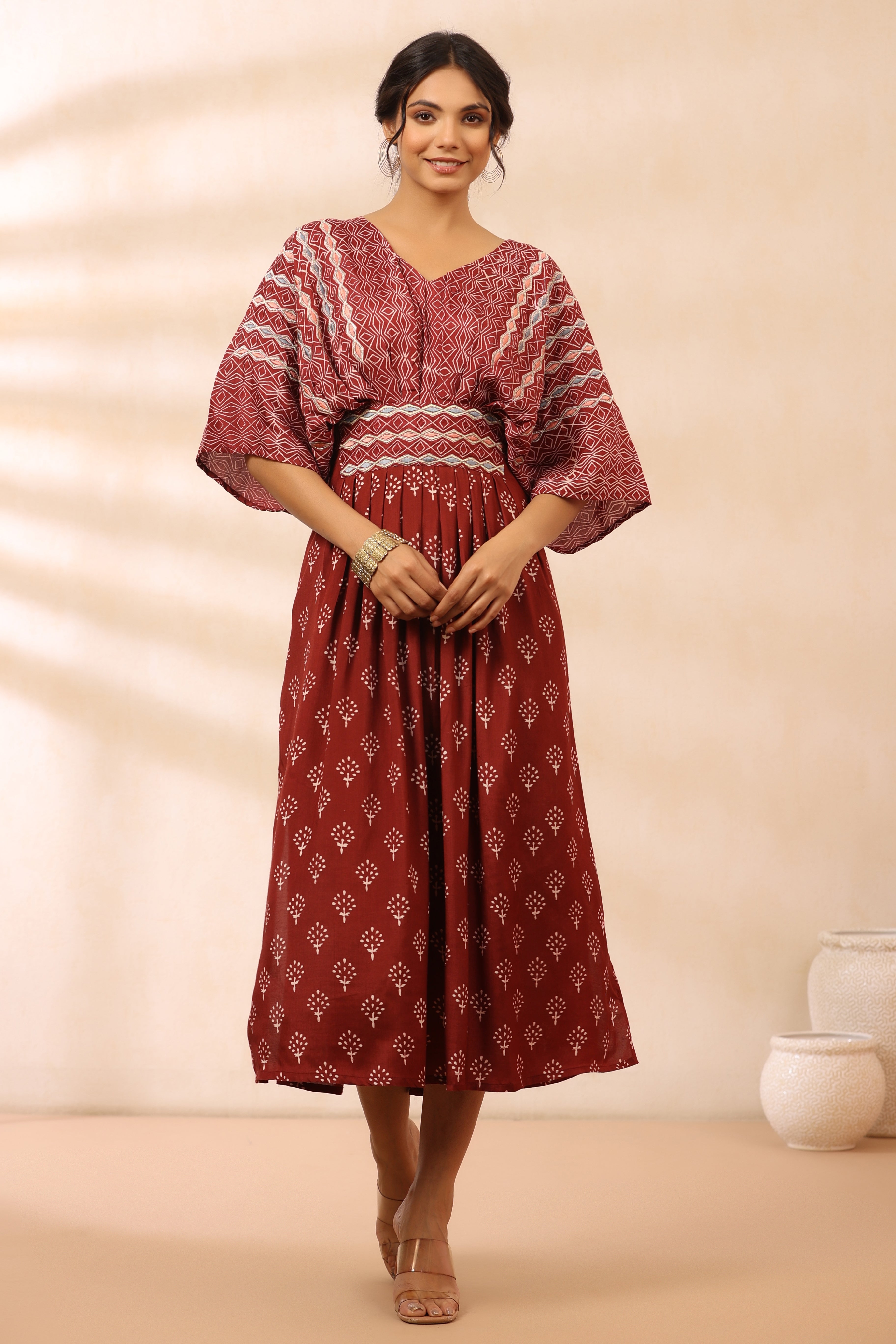 Bandhani Maroon Kaftan Dress