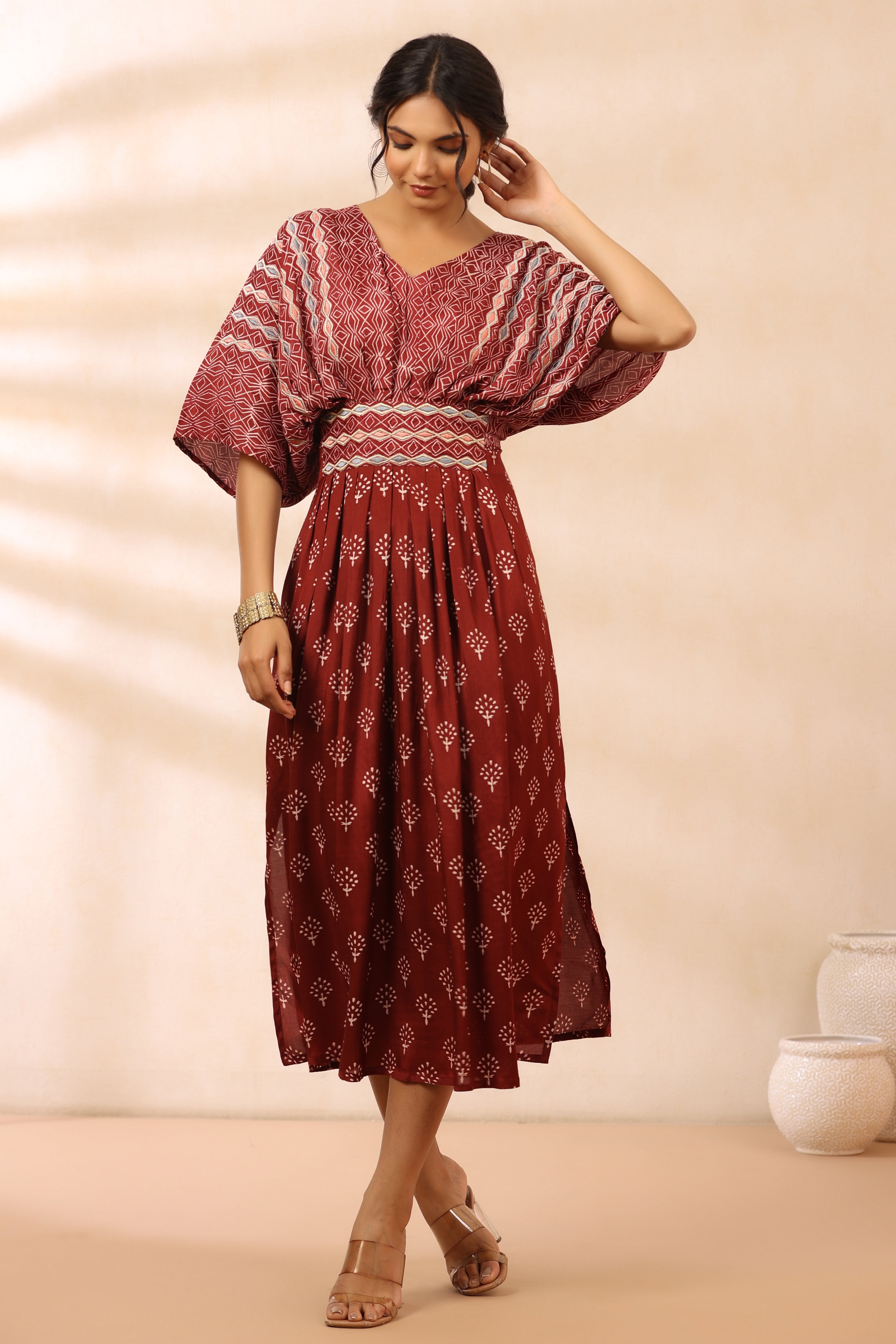 Bandhani Maroon Kaftan Dress