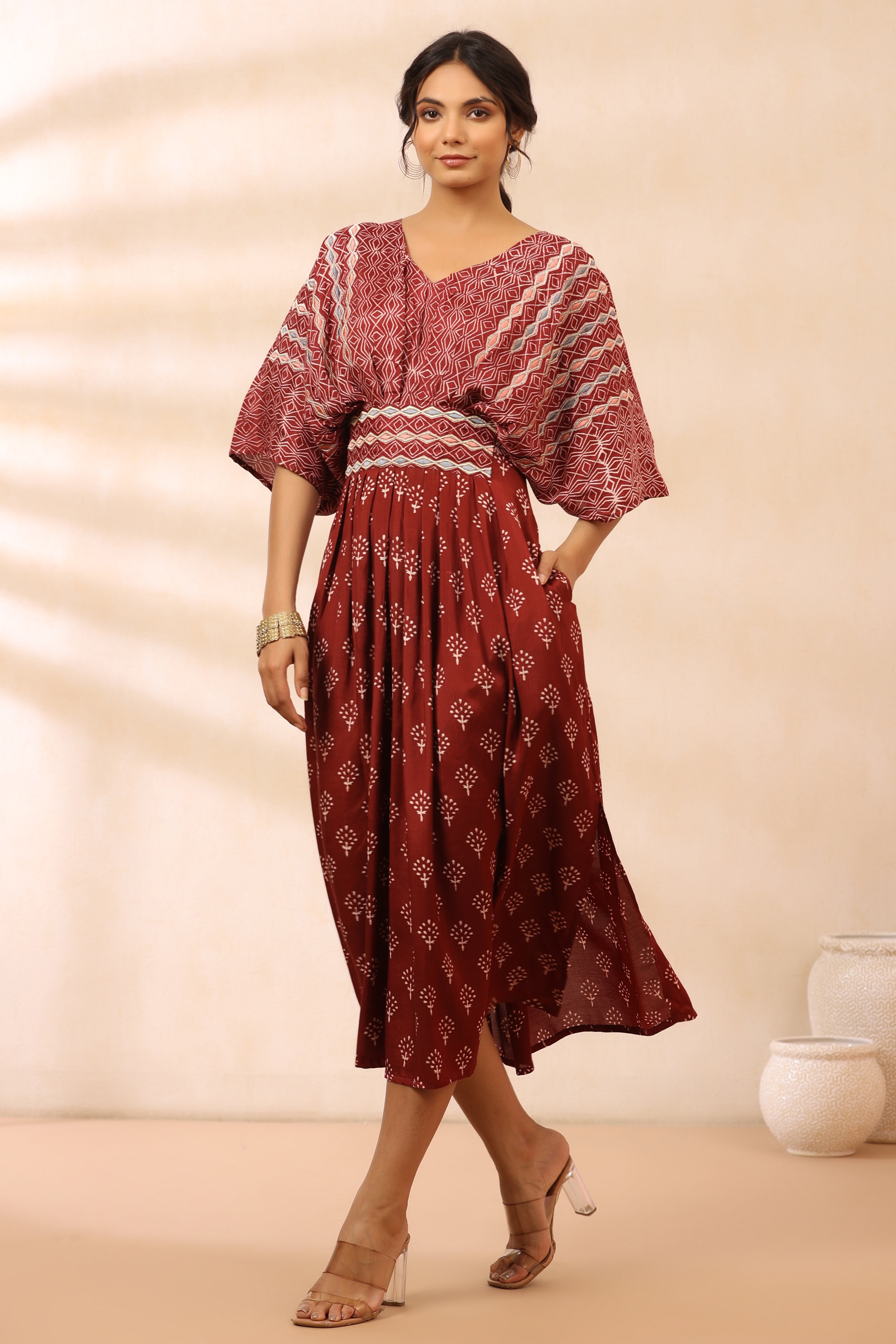 Bandhani Maroon Kaftan Dress