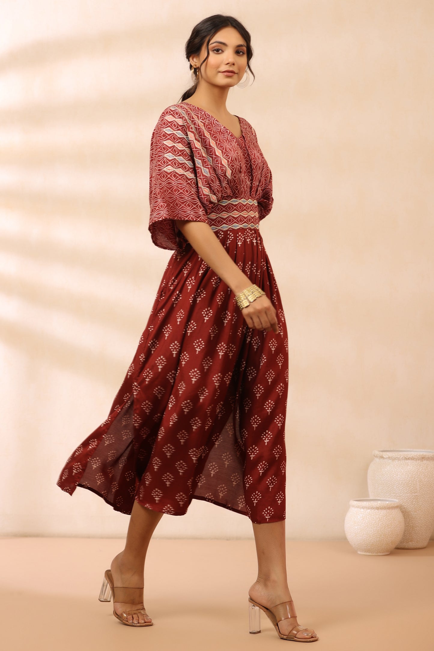 Bandhani Maroon Kaftan dress