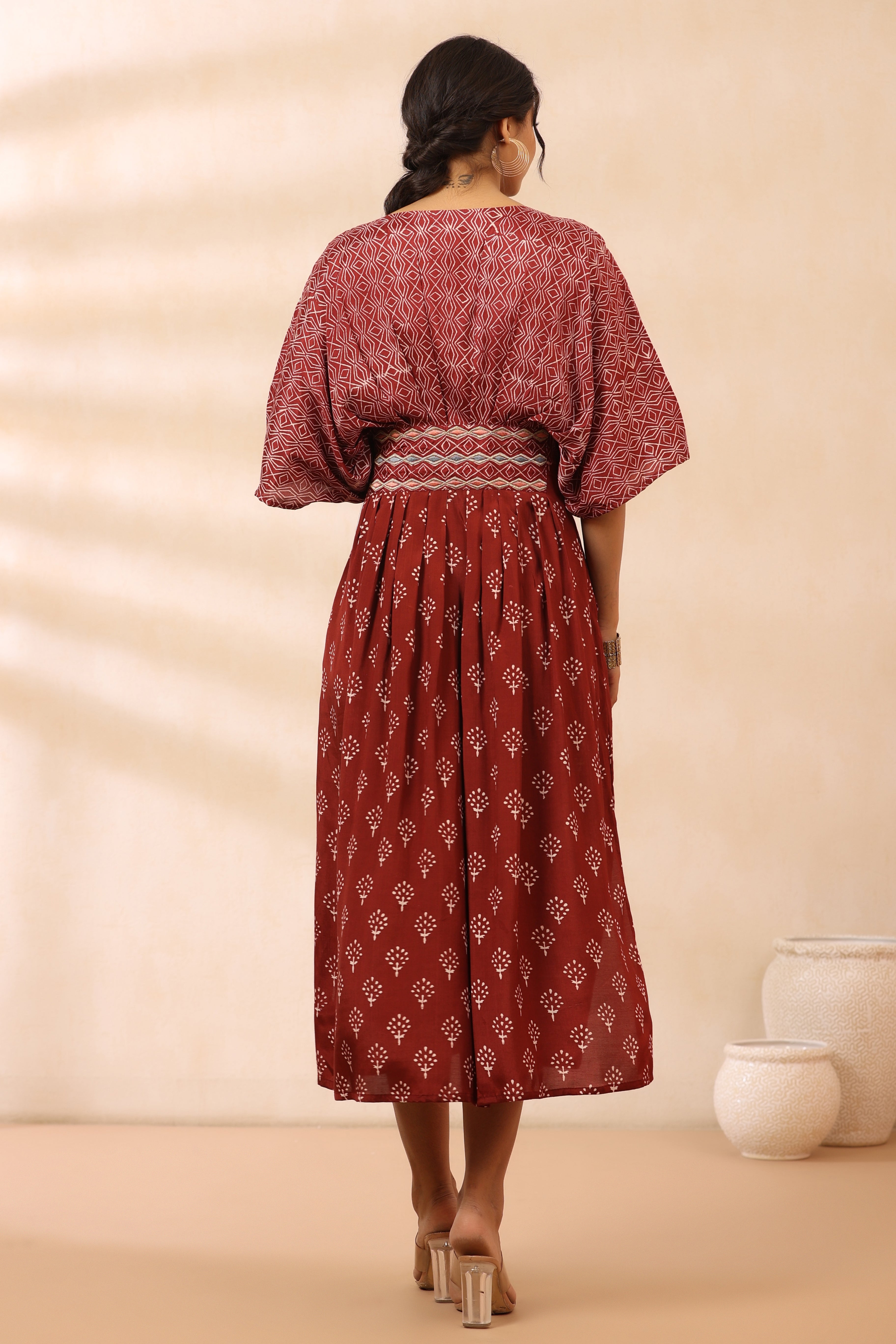 Bandhani Maroon Kaftan Dress