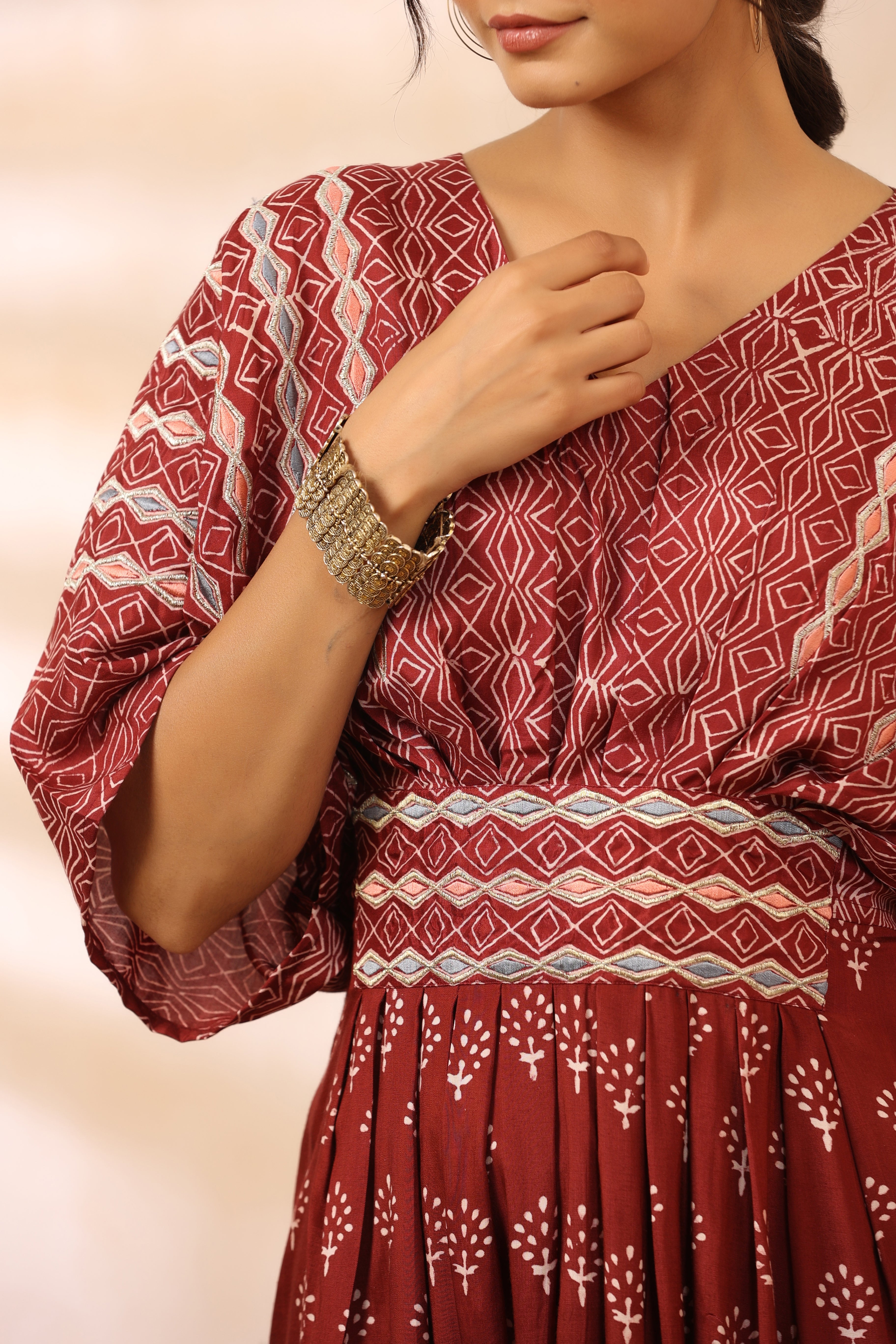 Bandhani Maroon Kaftan Dress