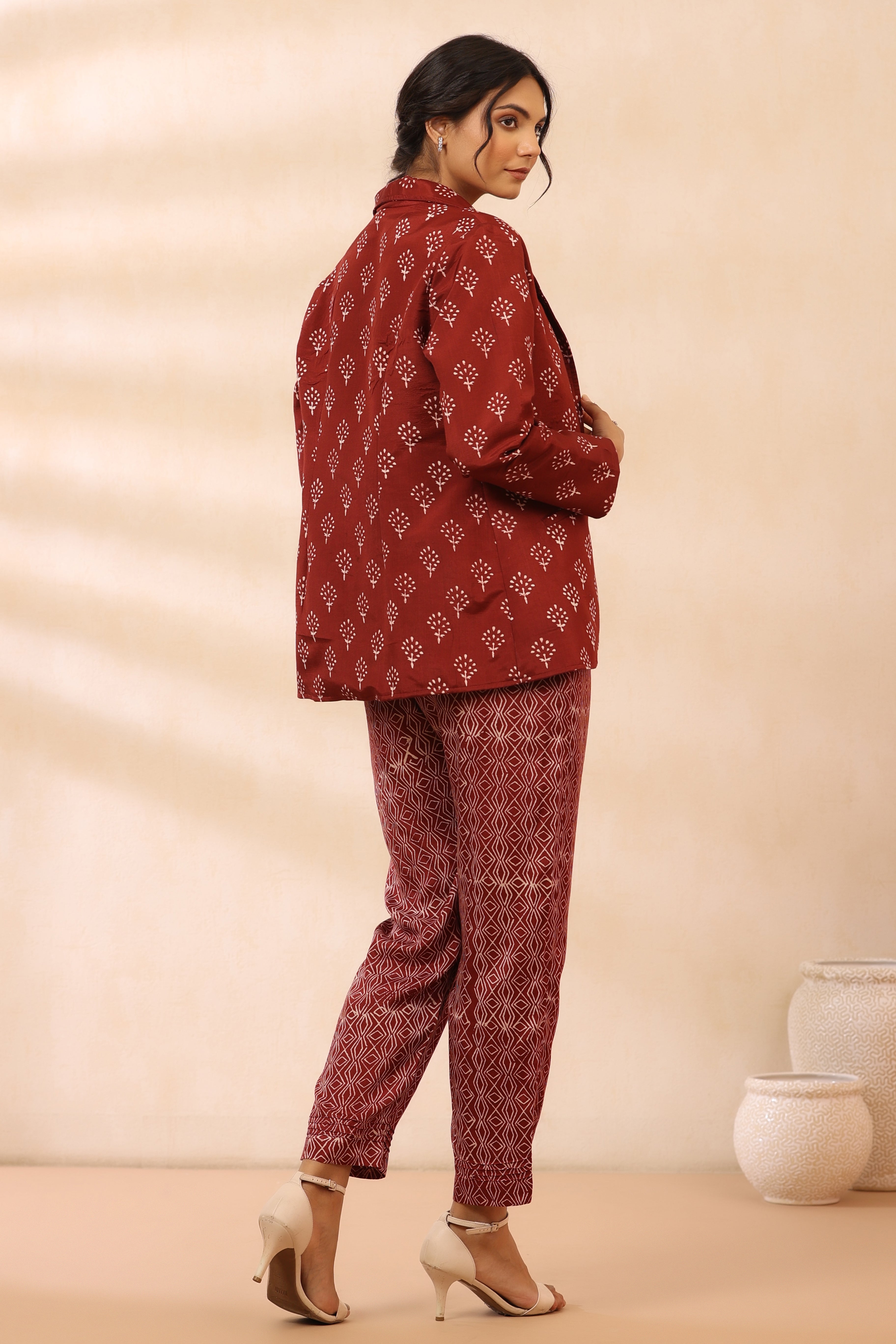 Bandhani Maroon Blazer Set