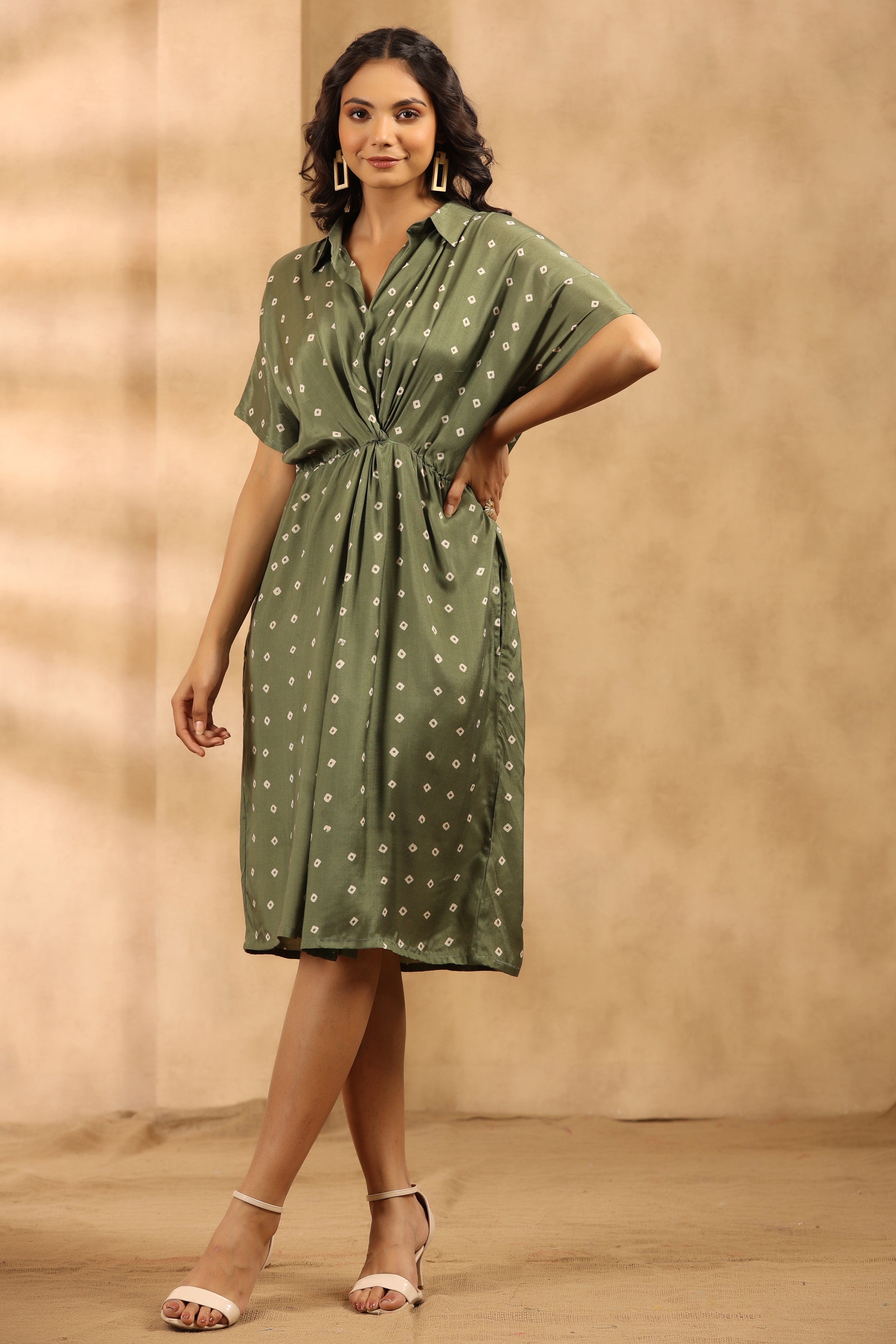 Bandhani Sage Green Twisted Dress