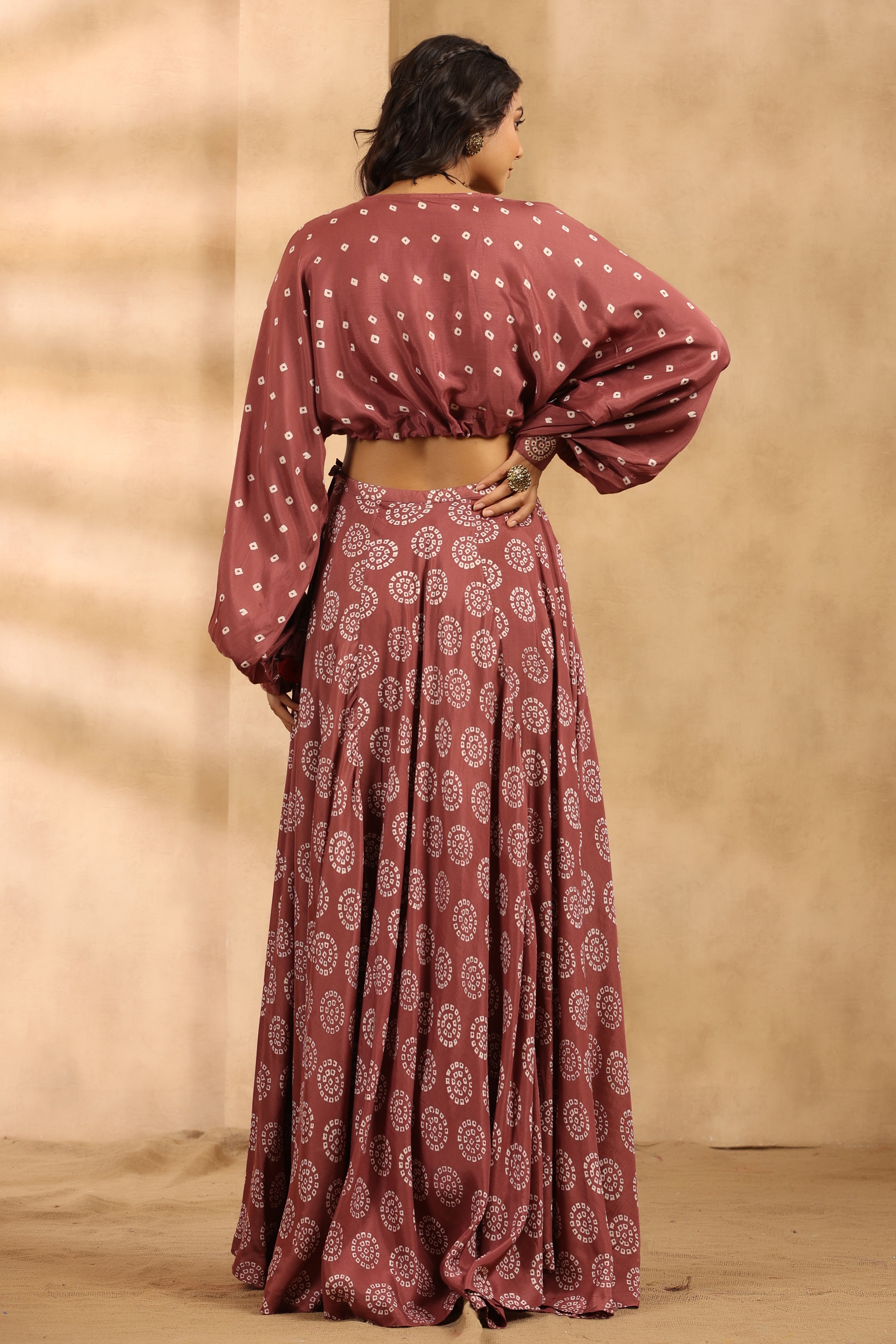 Maroon & Beige Half & Half Knotted Dress