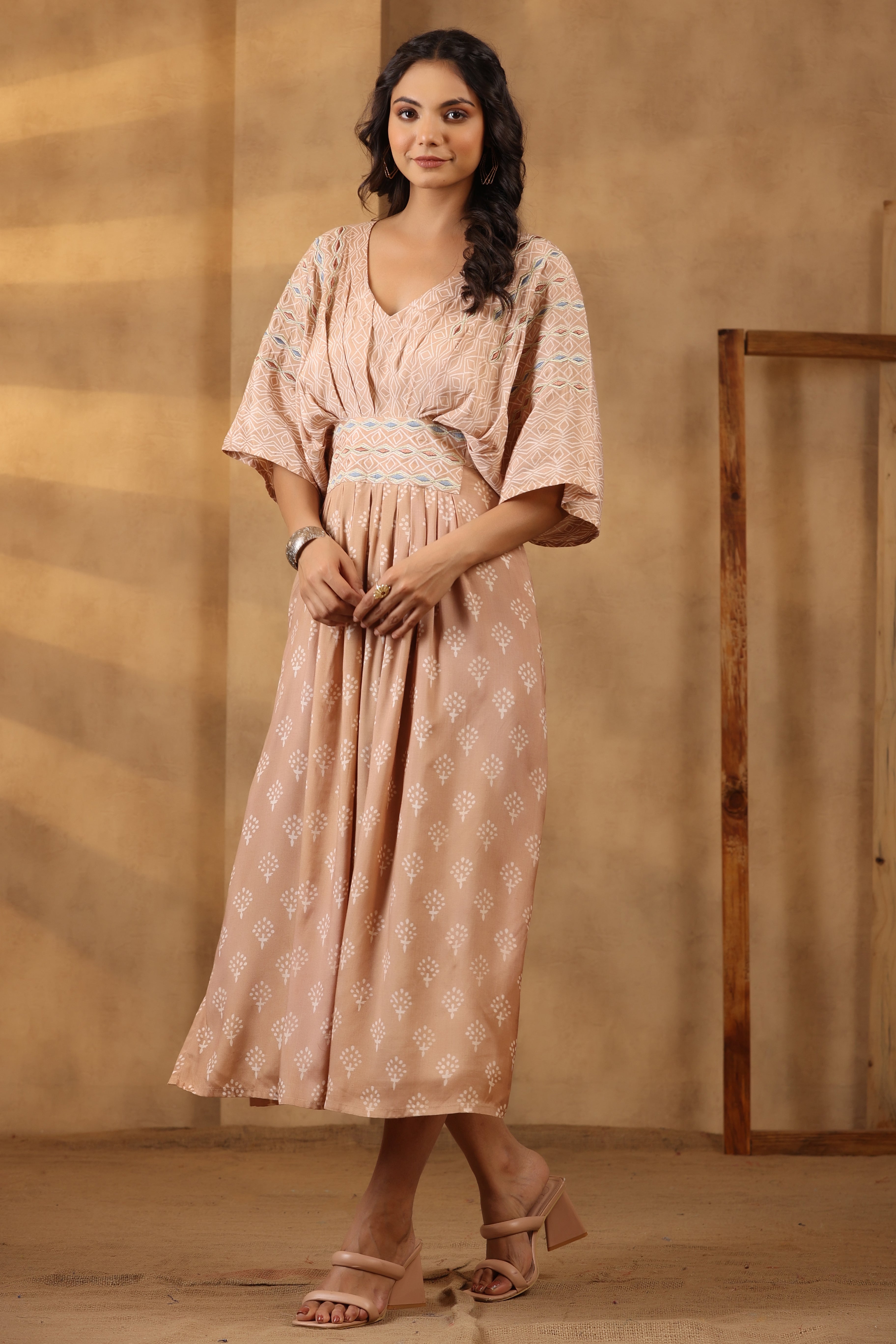 Bandhani Beige Kaftan Dress