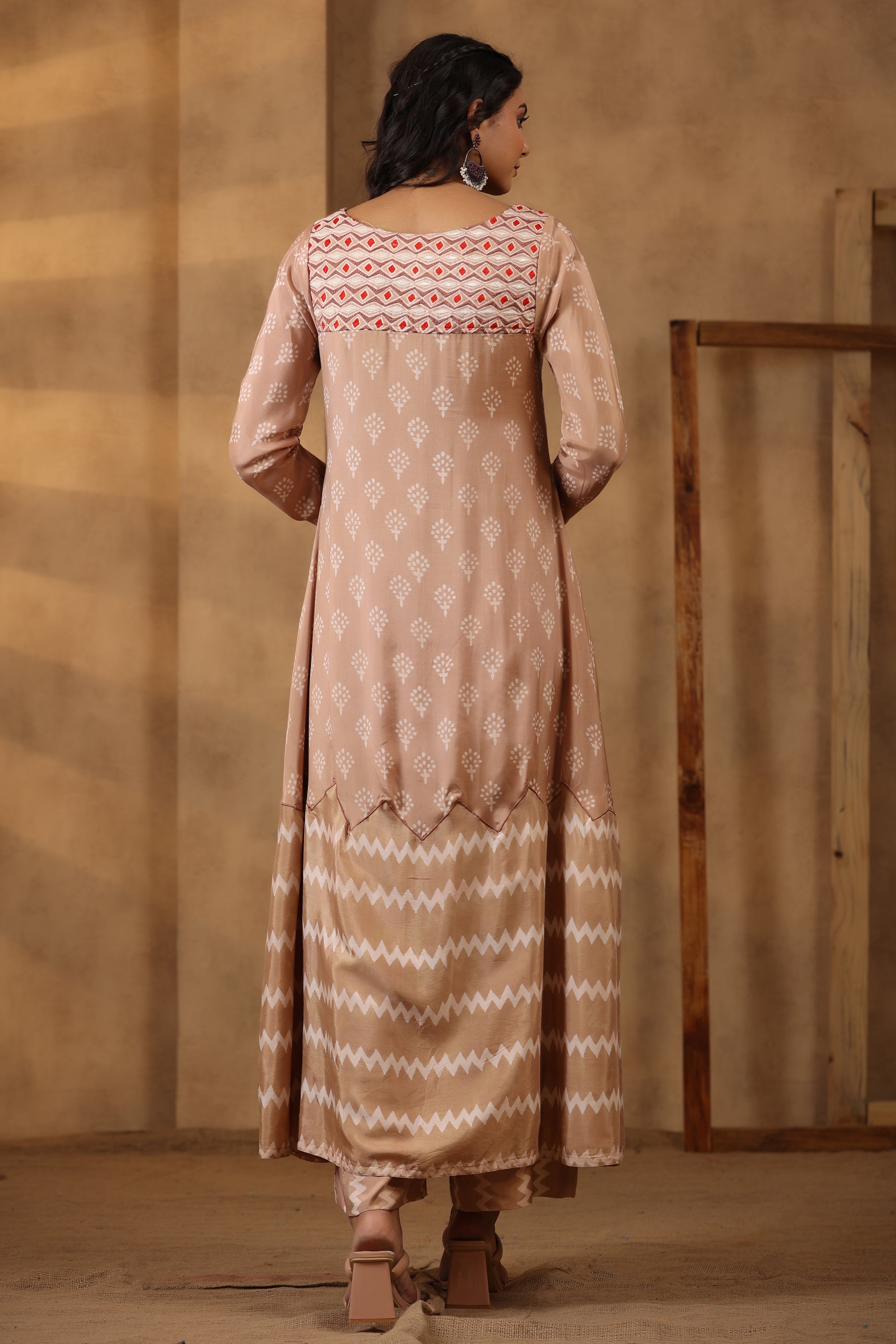 Beige High Slit Kurta Set