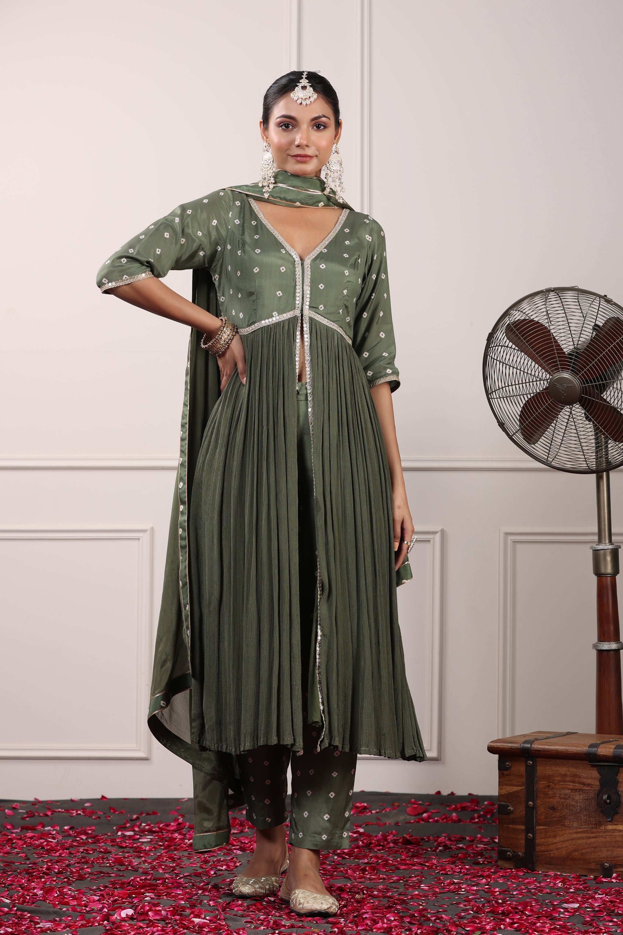 Sage Green Front Open Suit Set – Amoree India