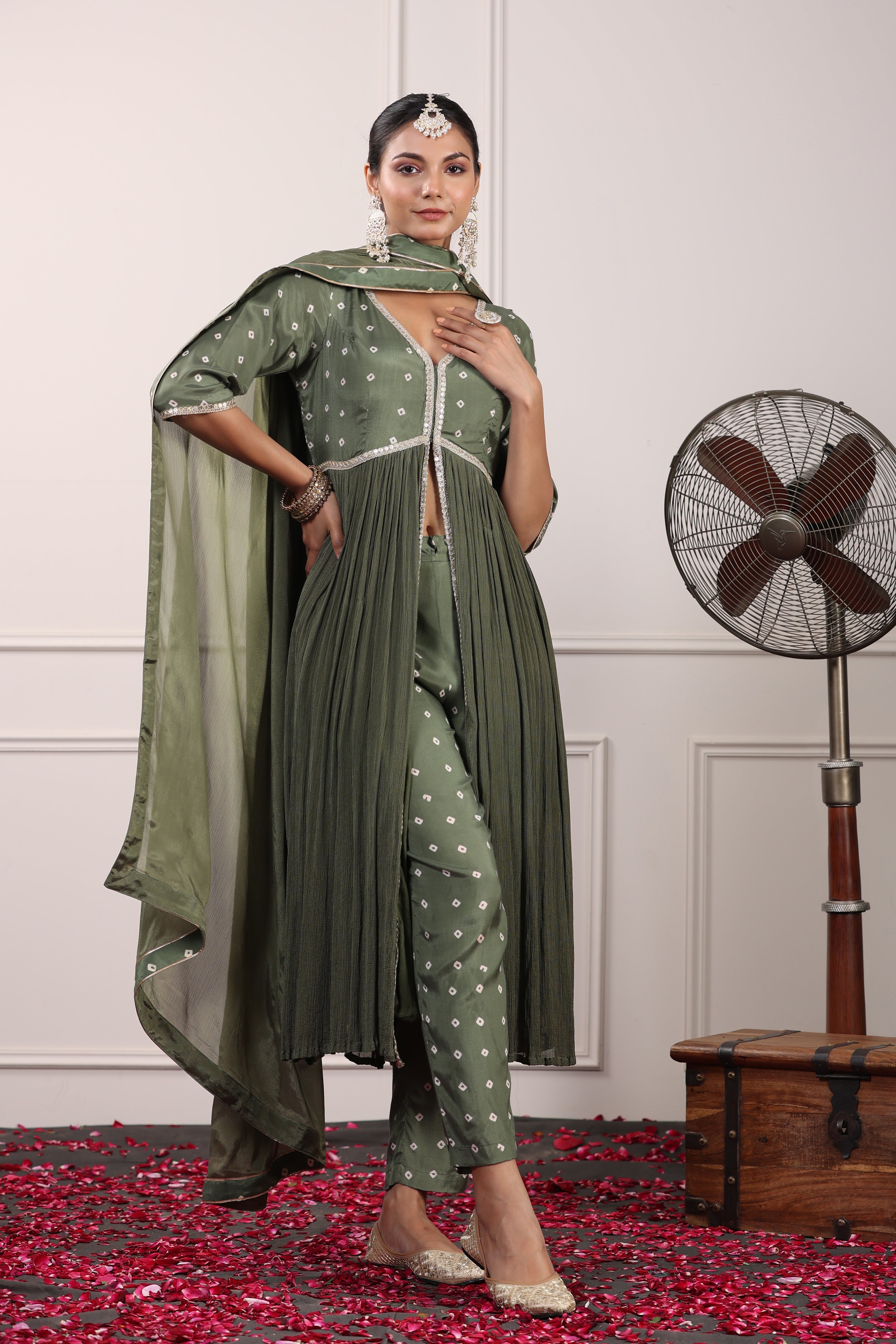 Sage Green Front Open Suit Set