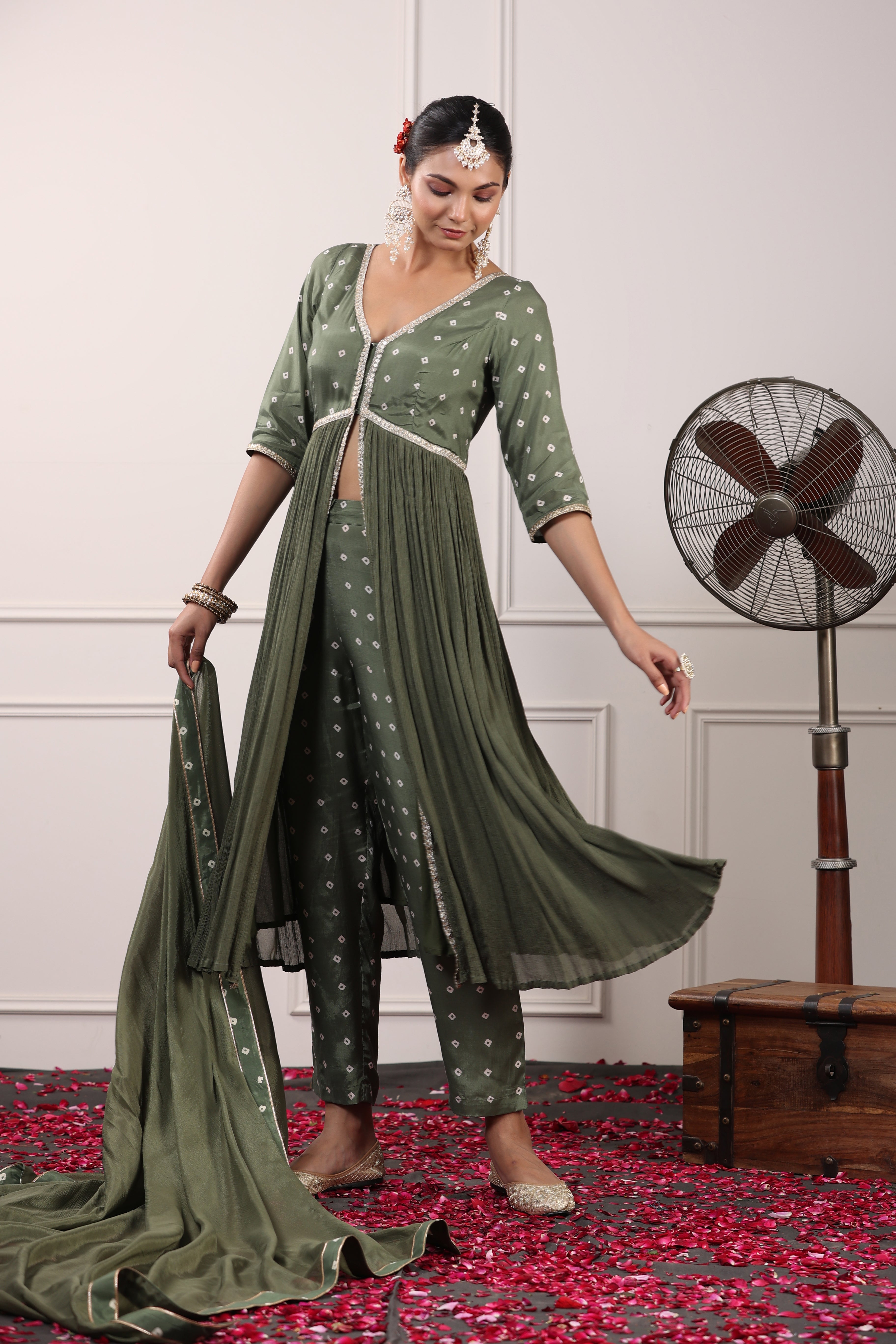 Sage Green Front Open Suit Set – Amoree India