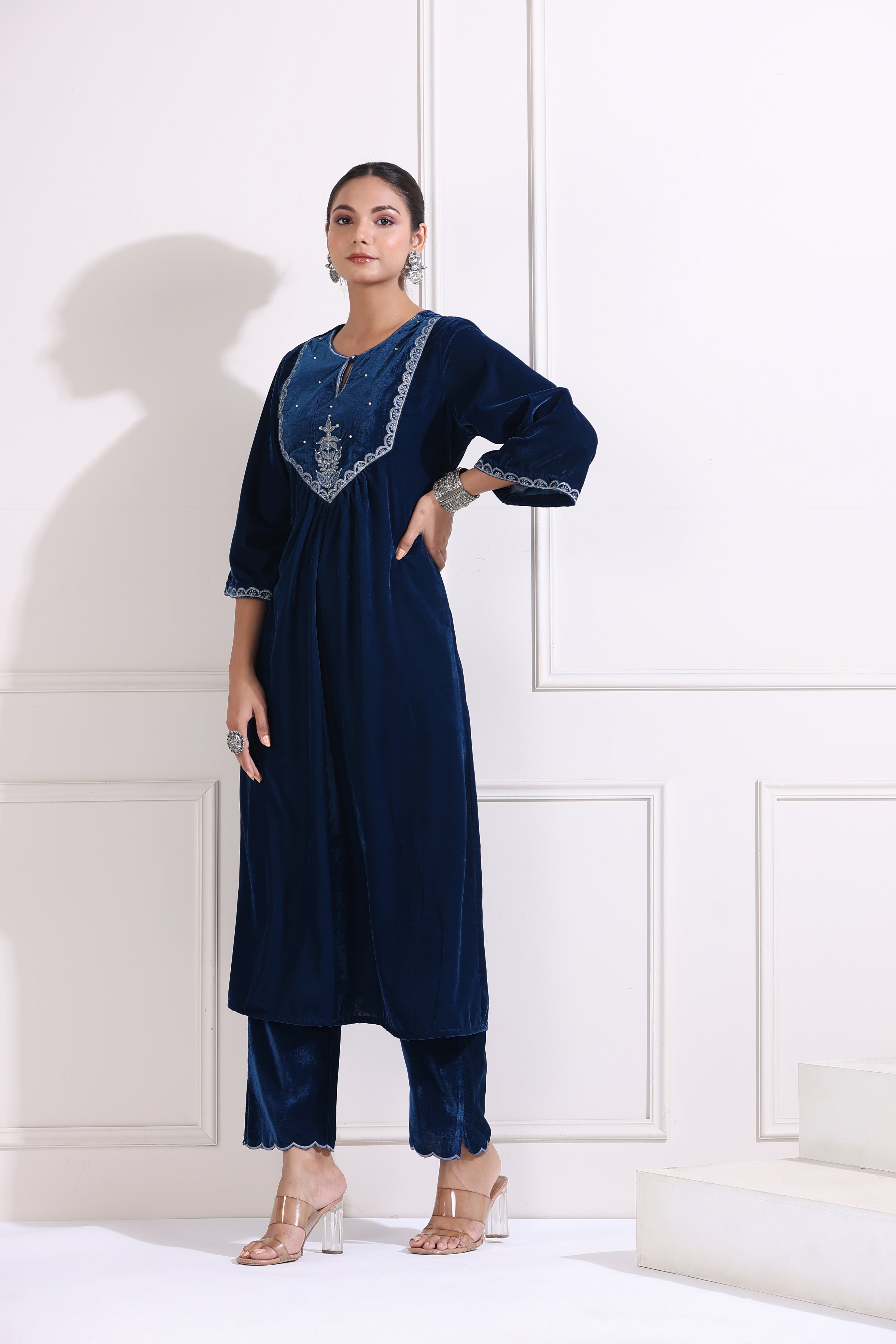 Royal Blue Yoke Bandish Suit Set