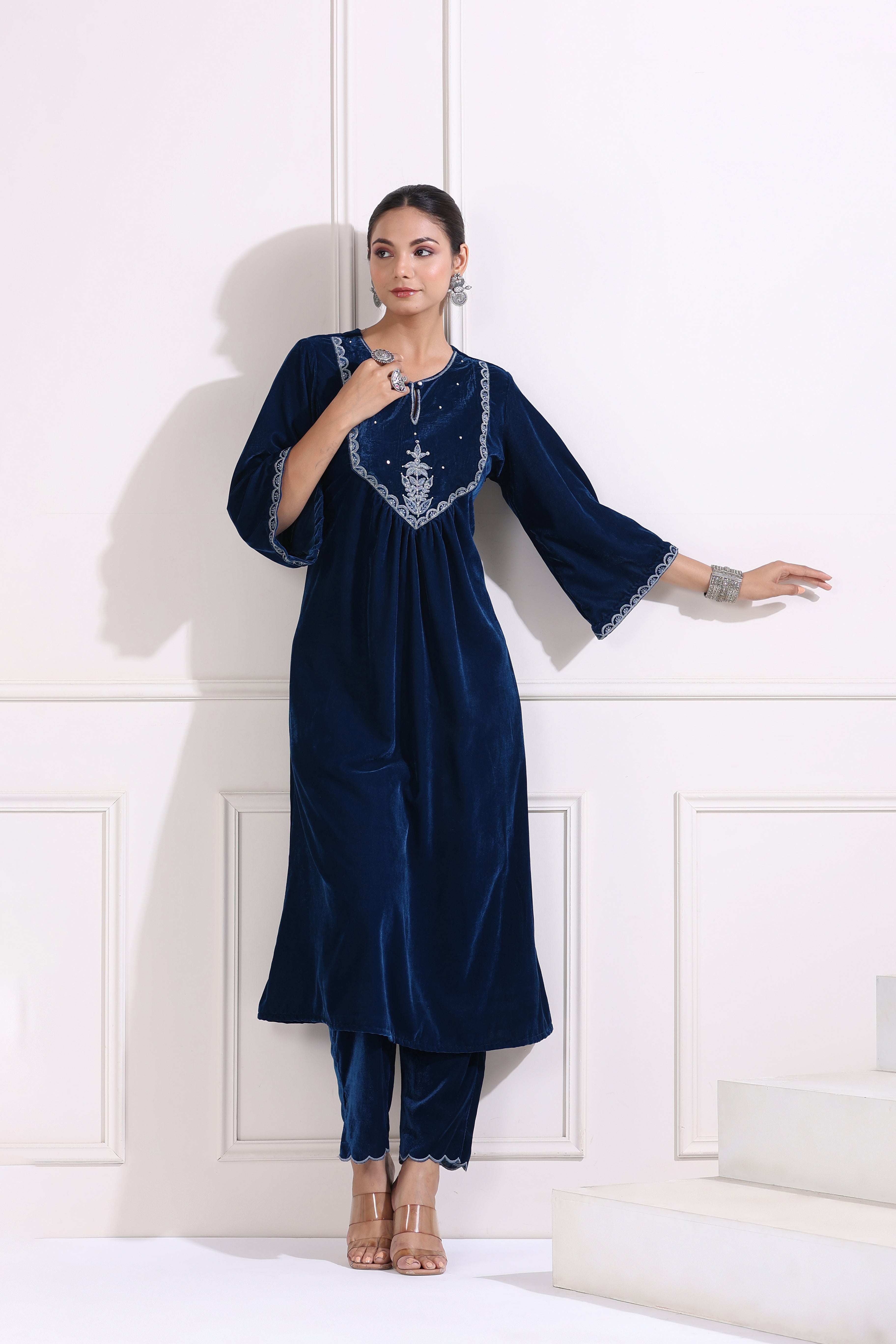 Royal Blue Yoke Bandish Suit Set