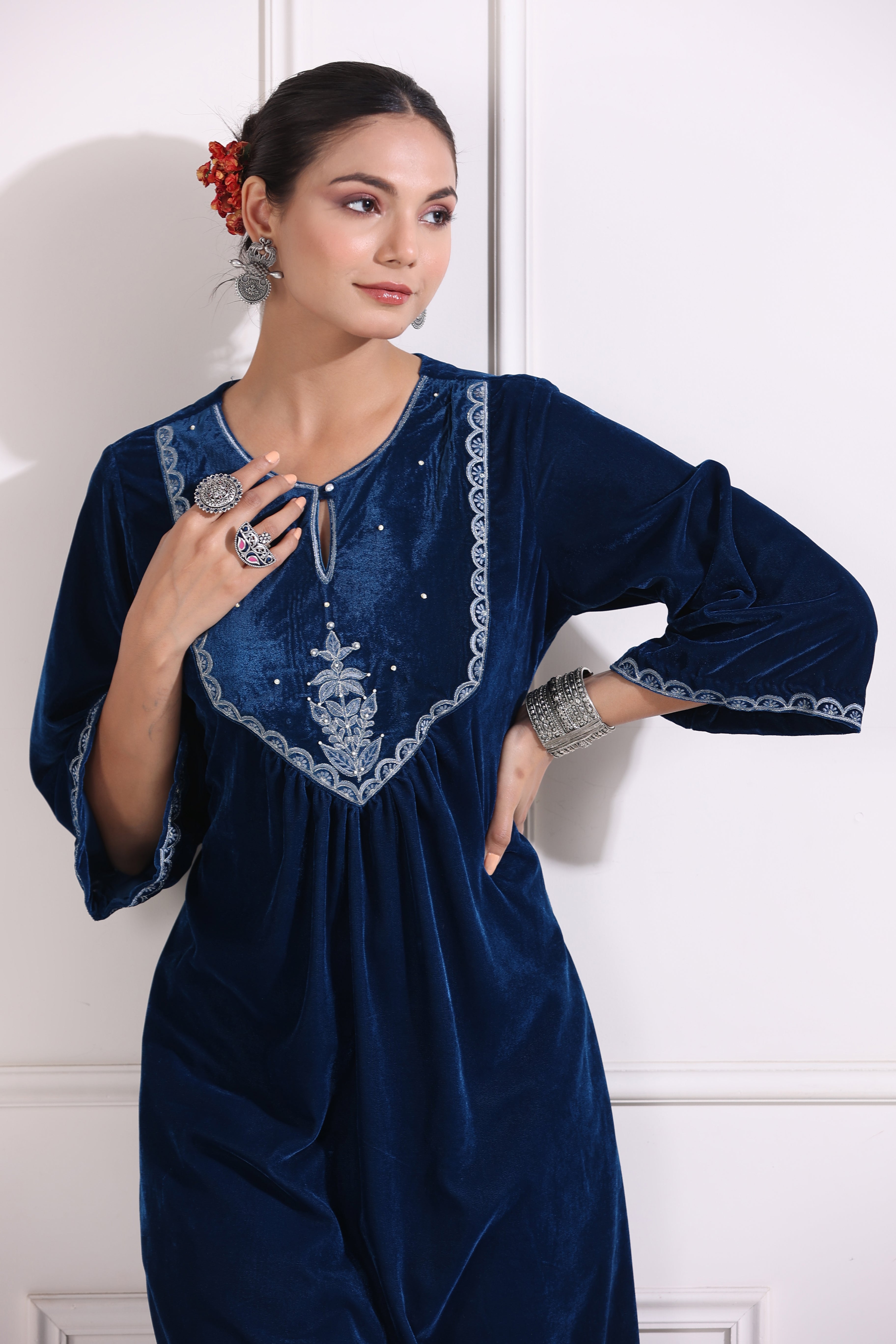 Royal Blue Yoke Bandish Suit Set