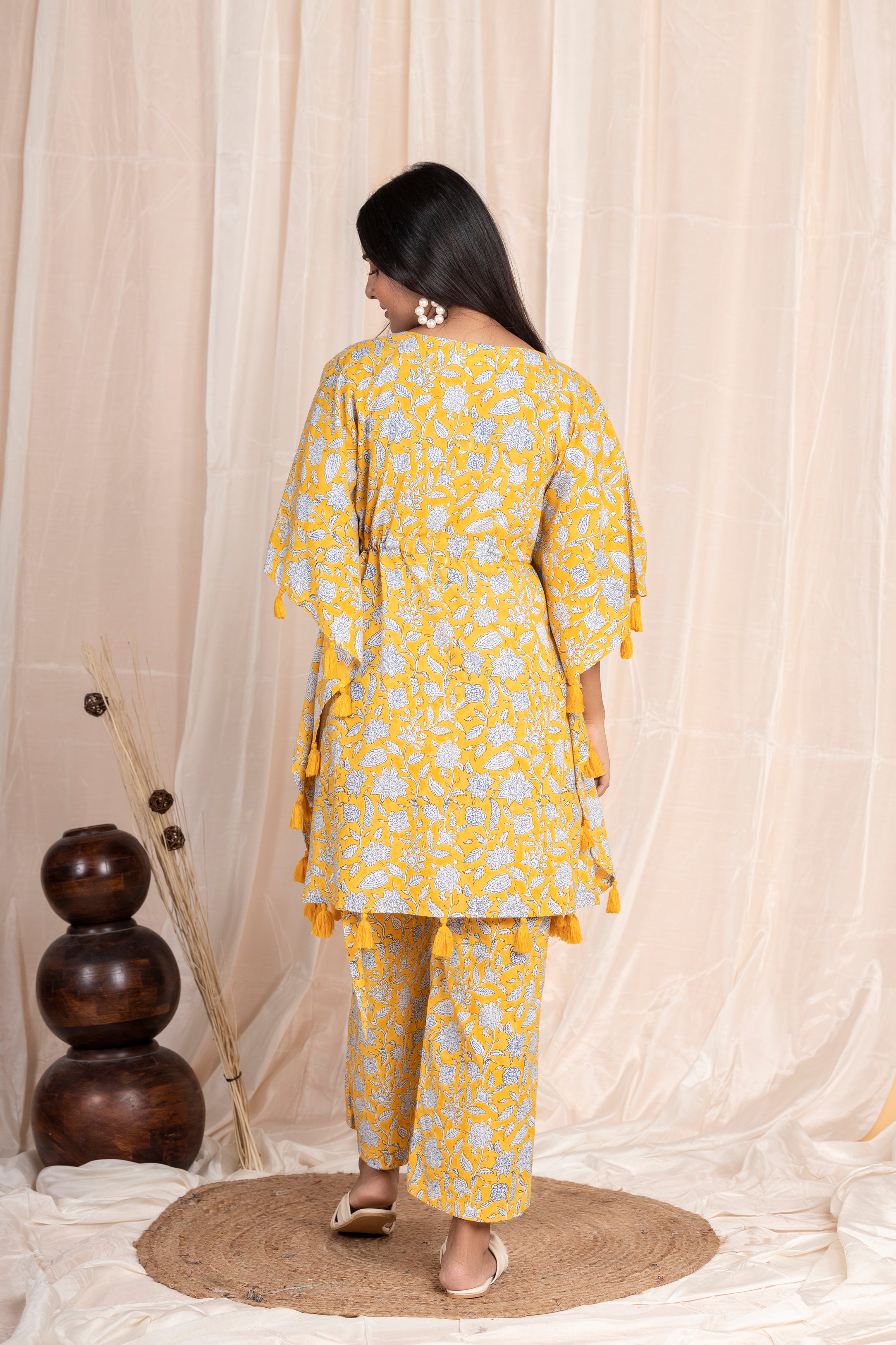 Yellow Tassel Kaftan with Pants (Co-ord Set)