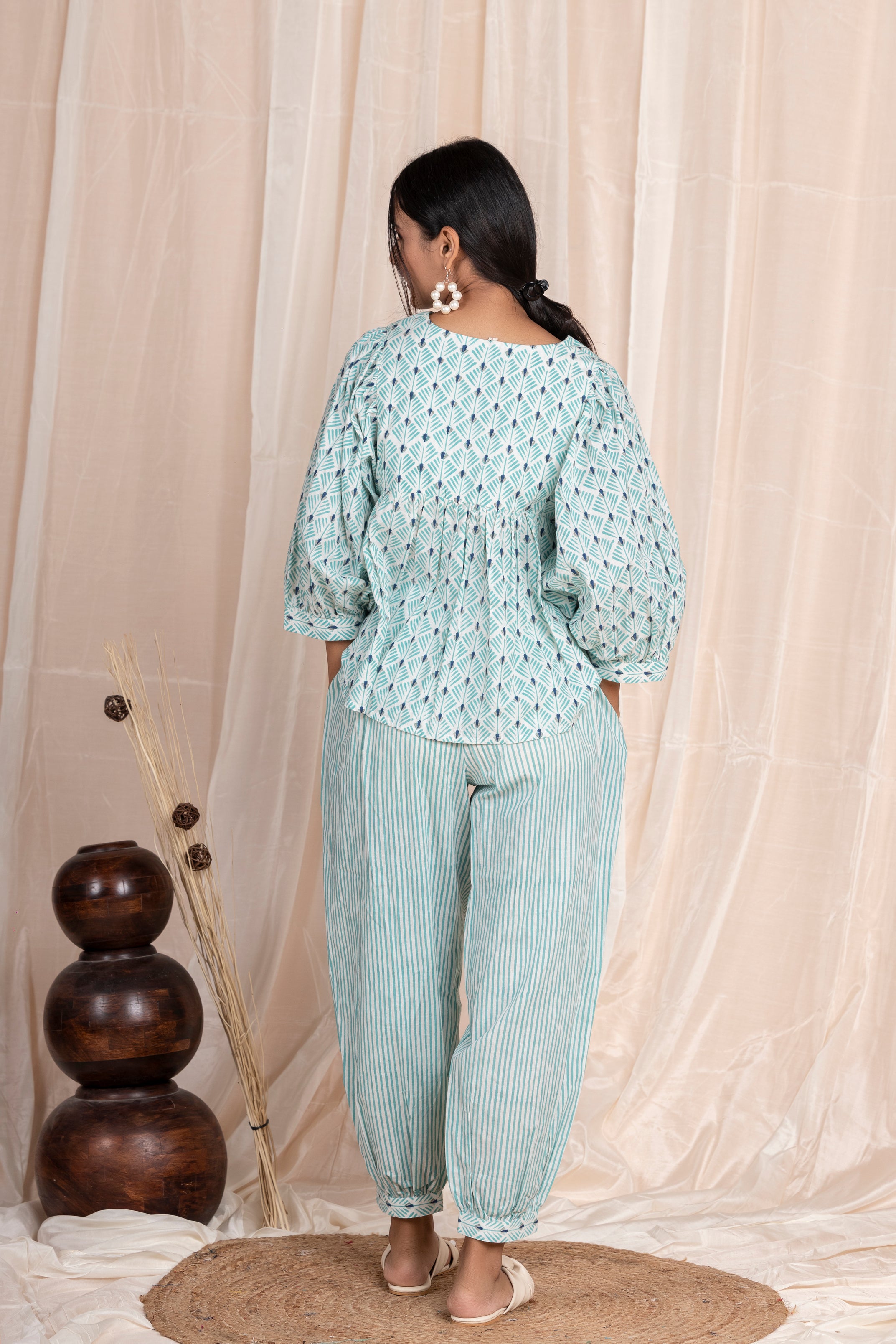 Aqua Lantern Pants with Flounce Top Co-ord Set