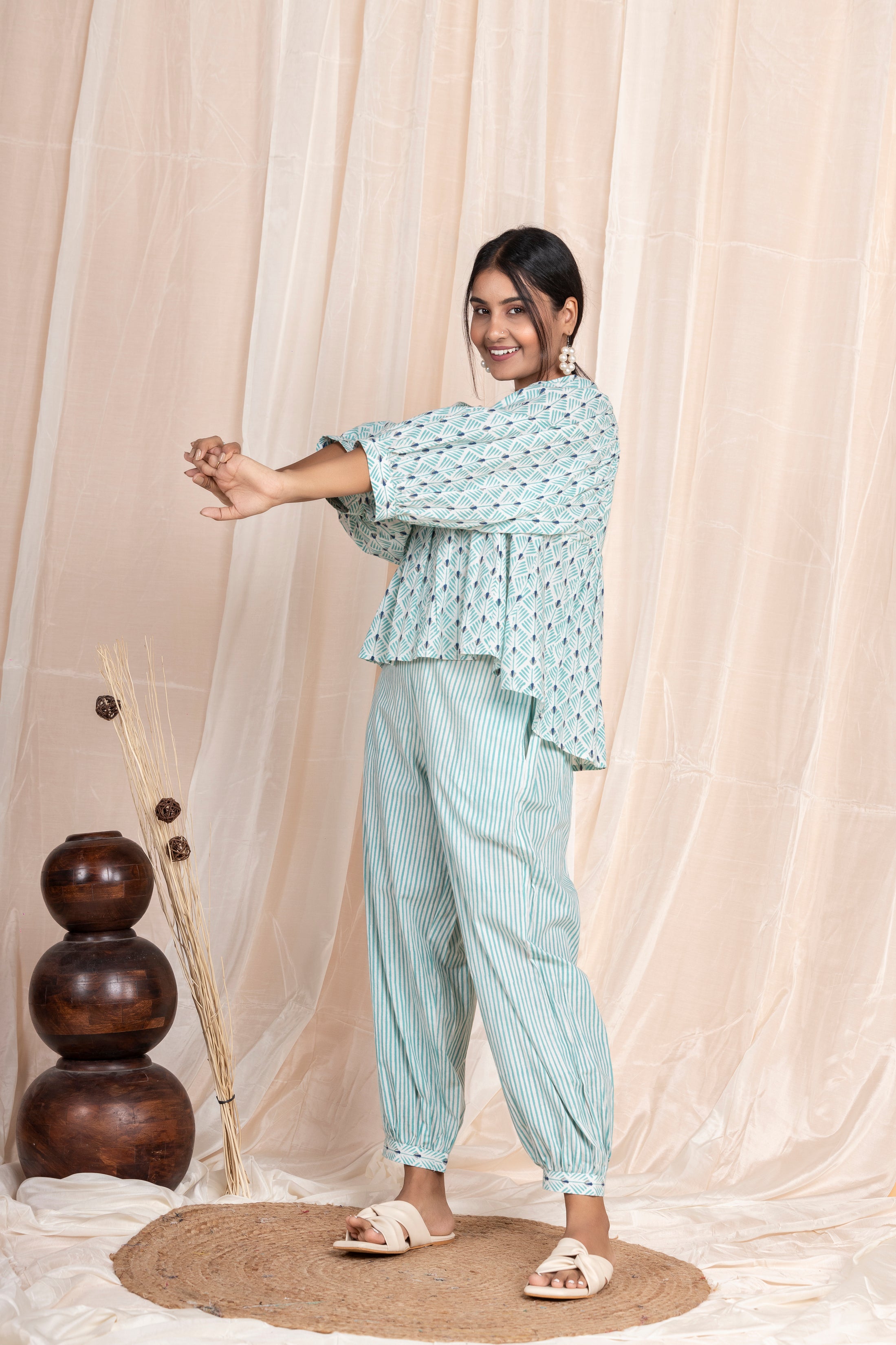 Aqua Lantern Pants with Flounce Top Co-ord Set