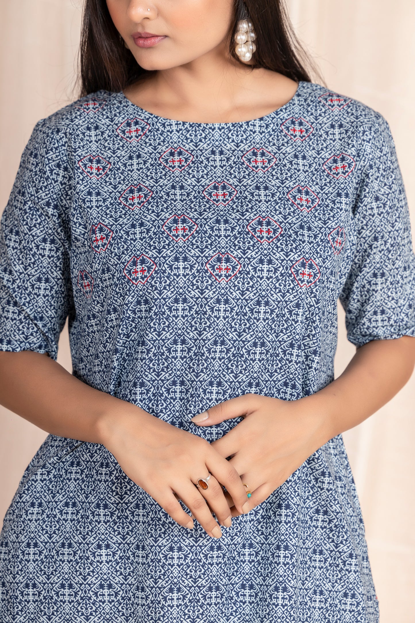 Boat Neck Embroidered Co-ord Busy Blue