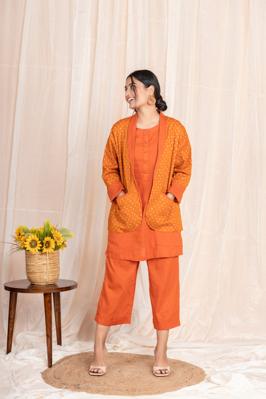 Rust Solid Co-ord Set with Reversible Blazer