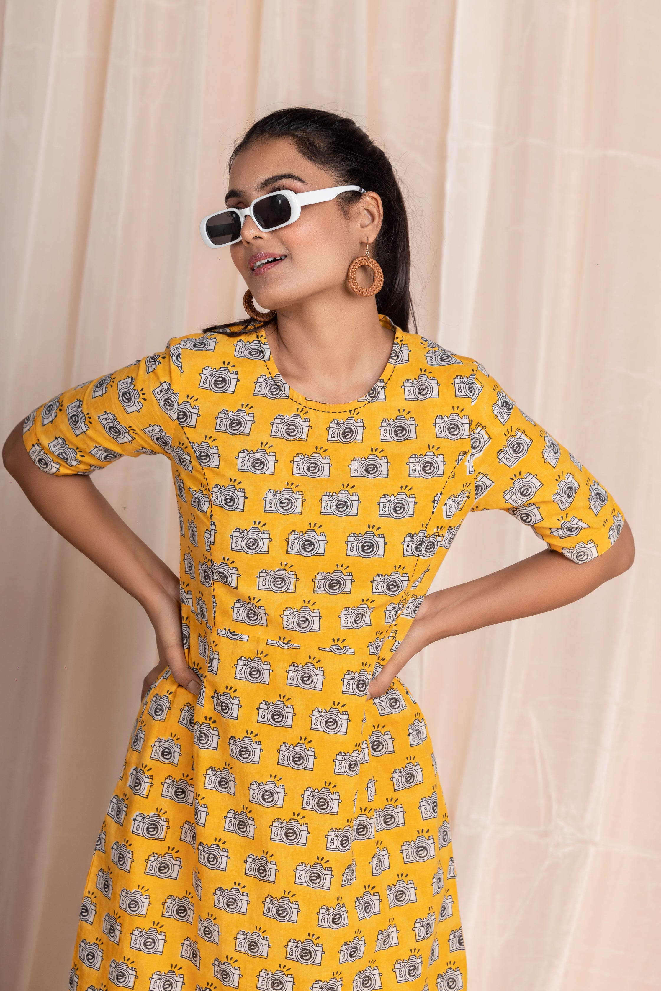 Camera Print Shirt Dress