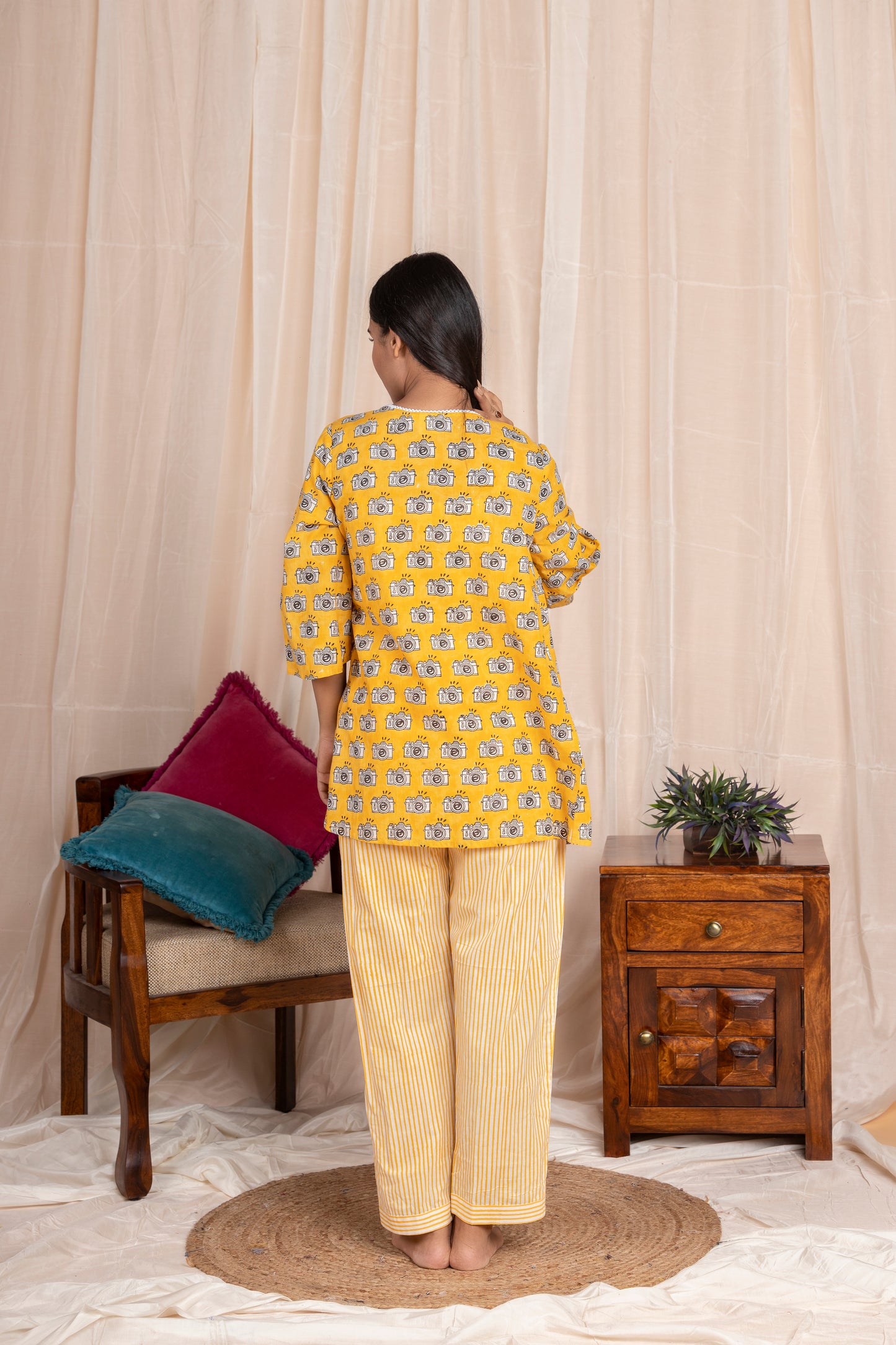 'Say Cheese' Yellow Night Suit (3 pcs)