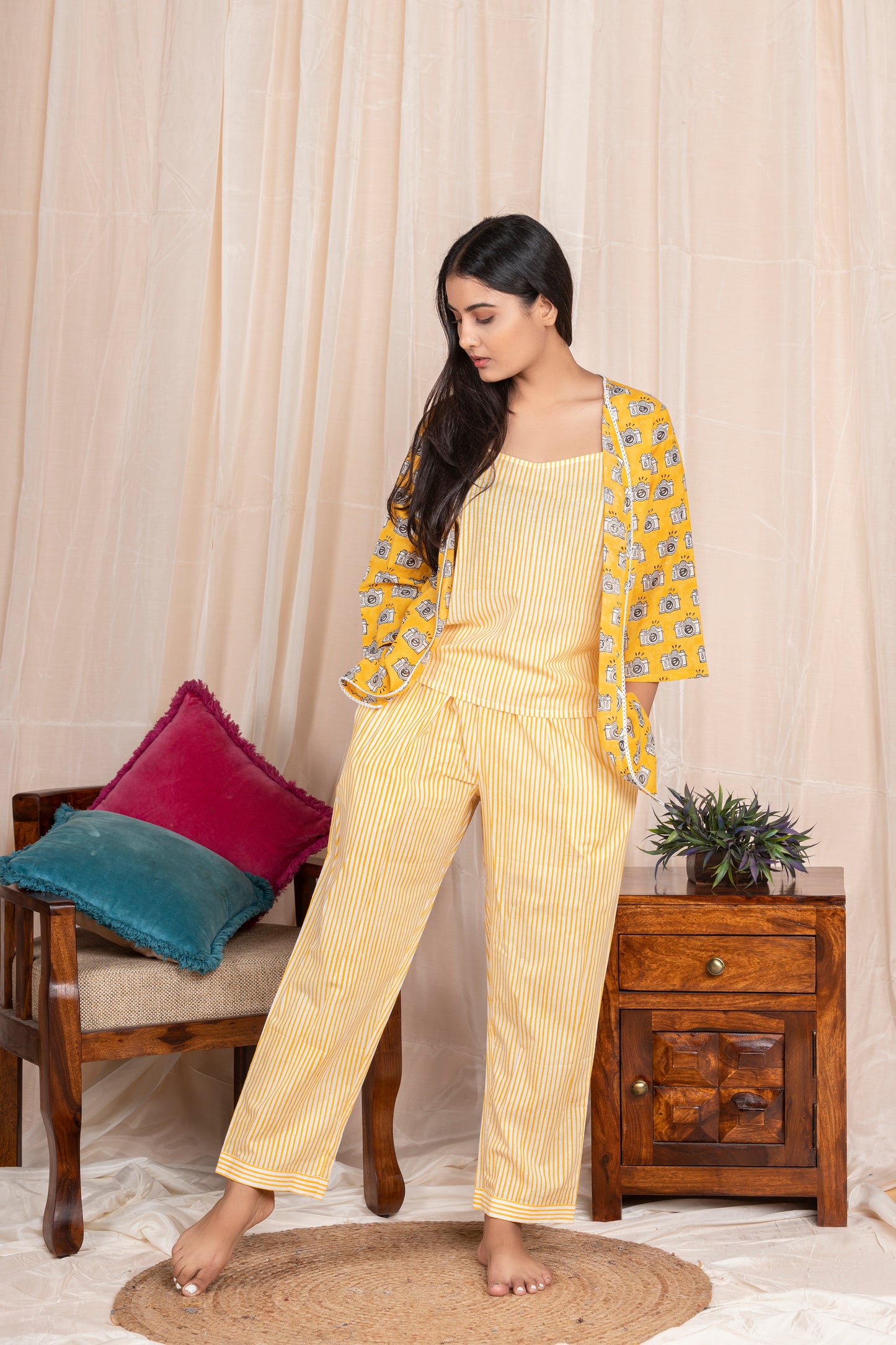 'Say Cheese' Yellow Night Suit (3 pcs)