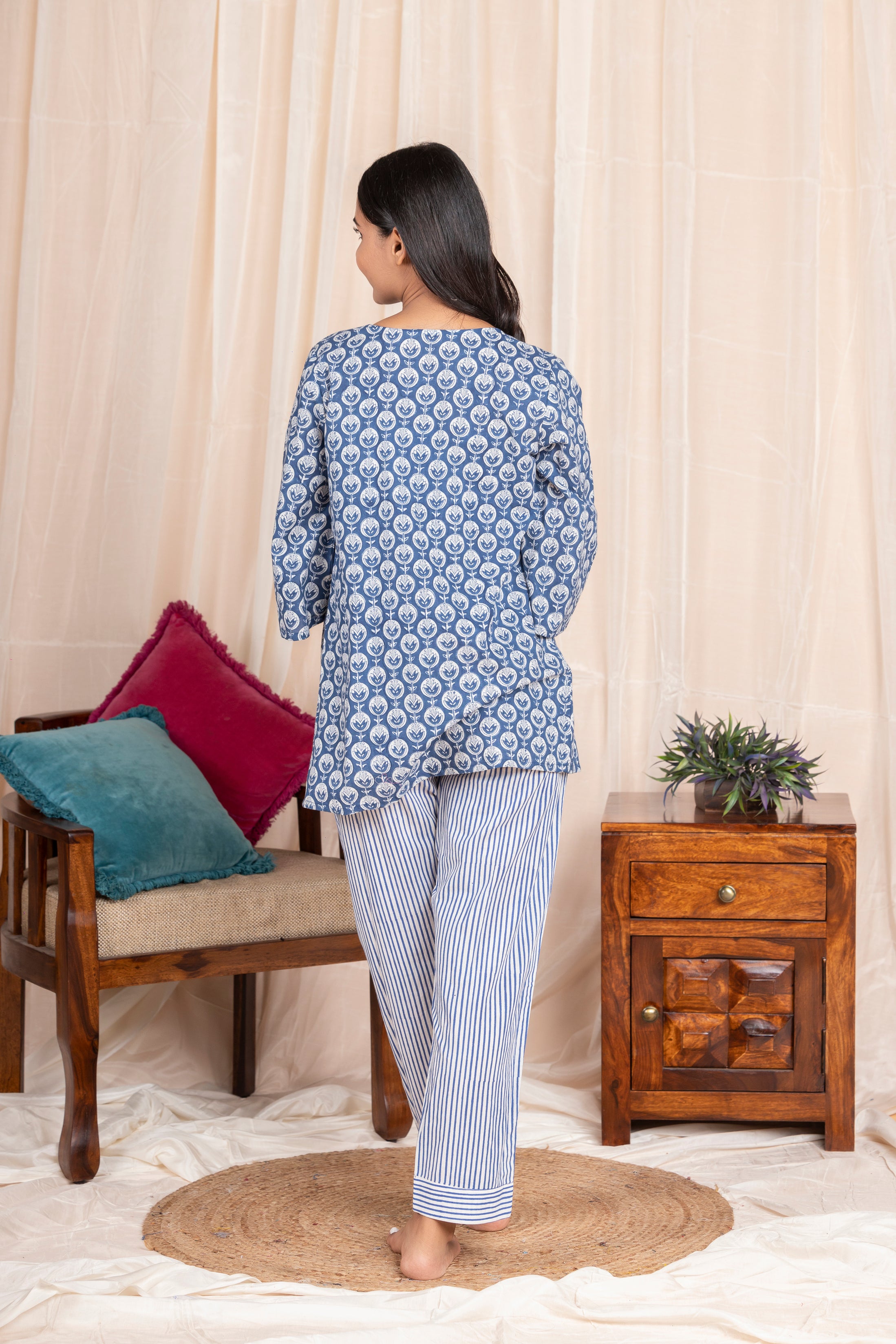 Bloom Indigo Night Suit (3 pcs)