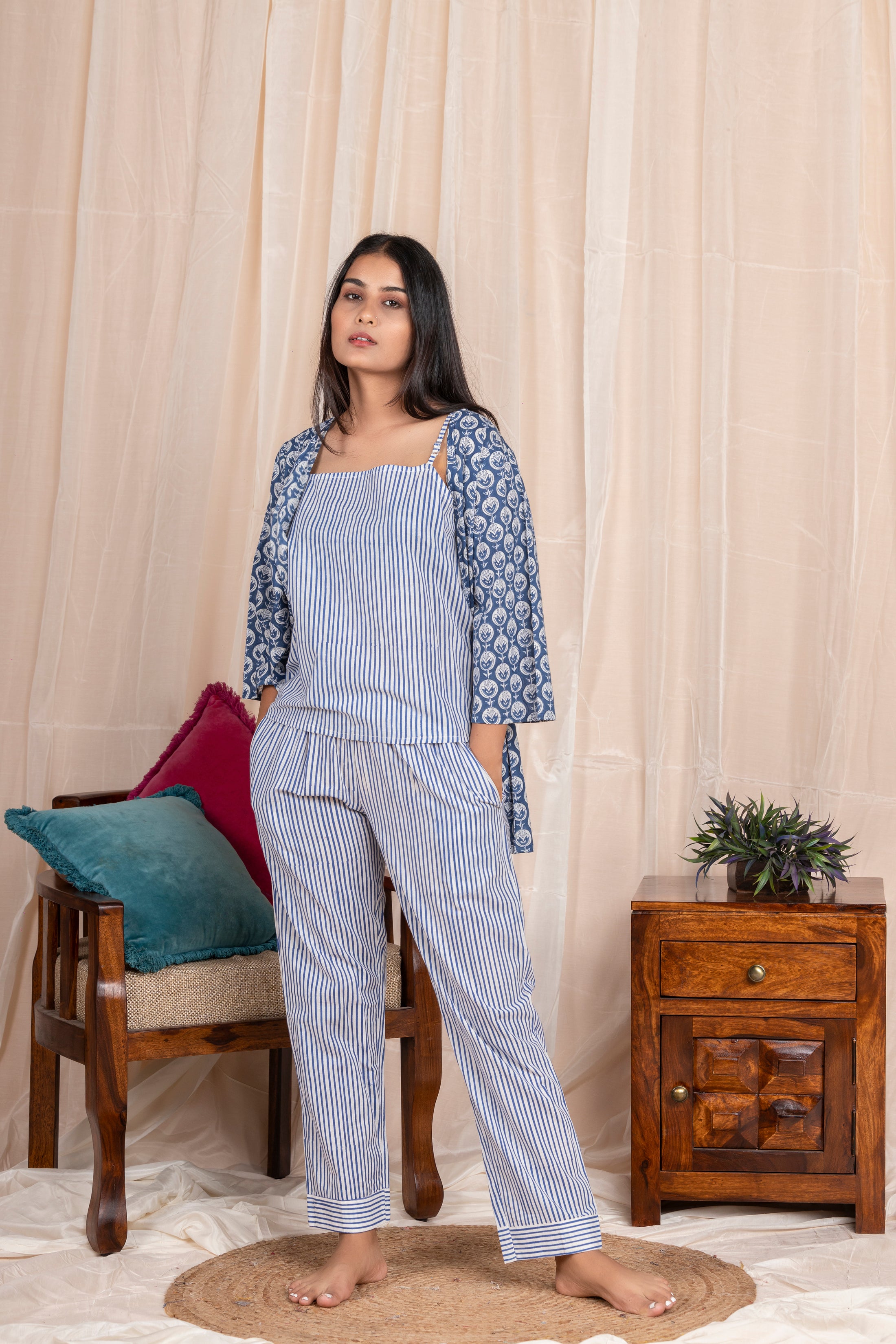 Bloom Indigo Night Suit (3 pcs)